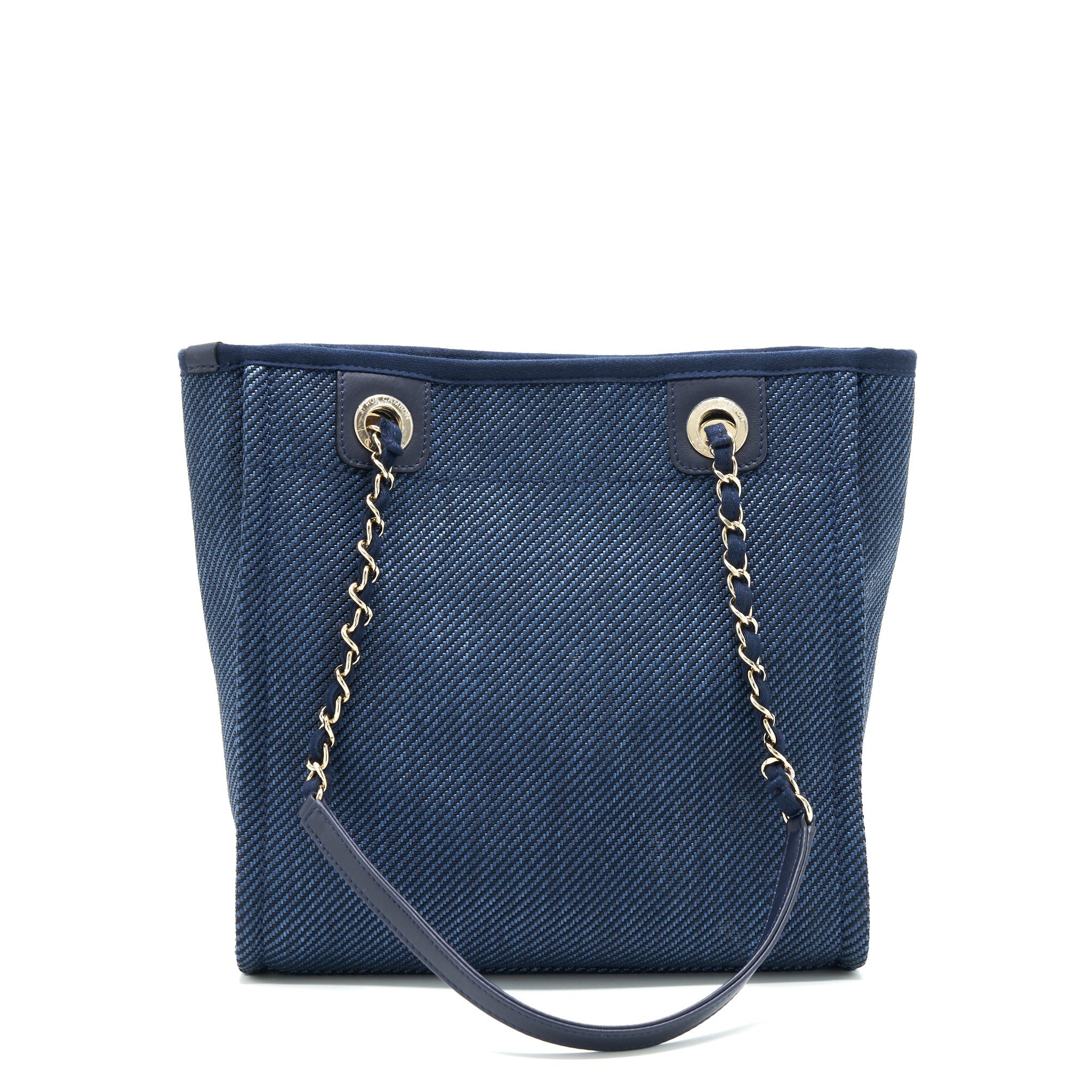 CHANEL SMALL DEAUVILLE TOTE BAG DENIM BLUE SHW
