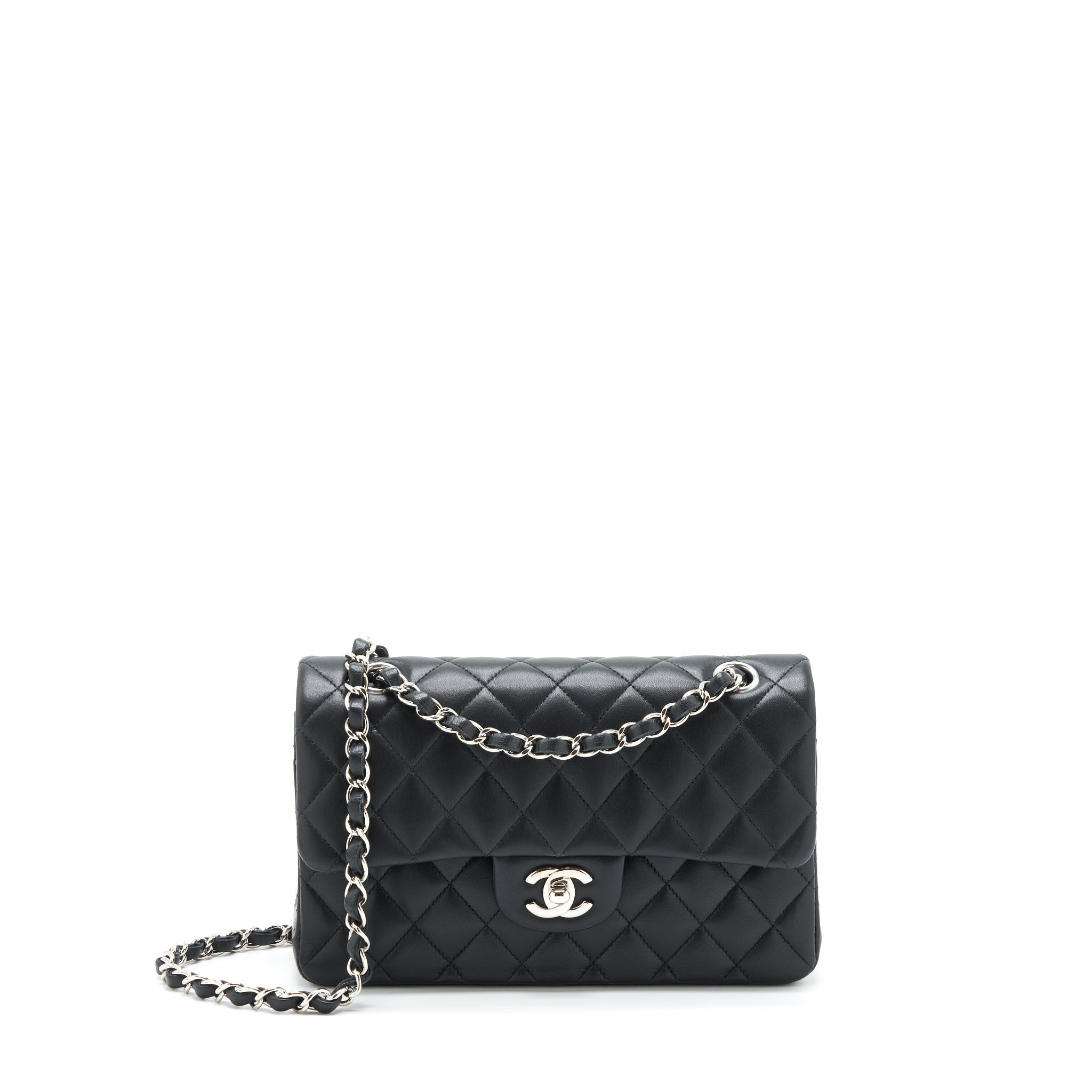 CHANEL SMALL CLASSIC DOUBLE FLAP BAG LAMBSKIN BLACK SHW