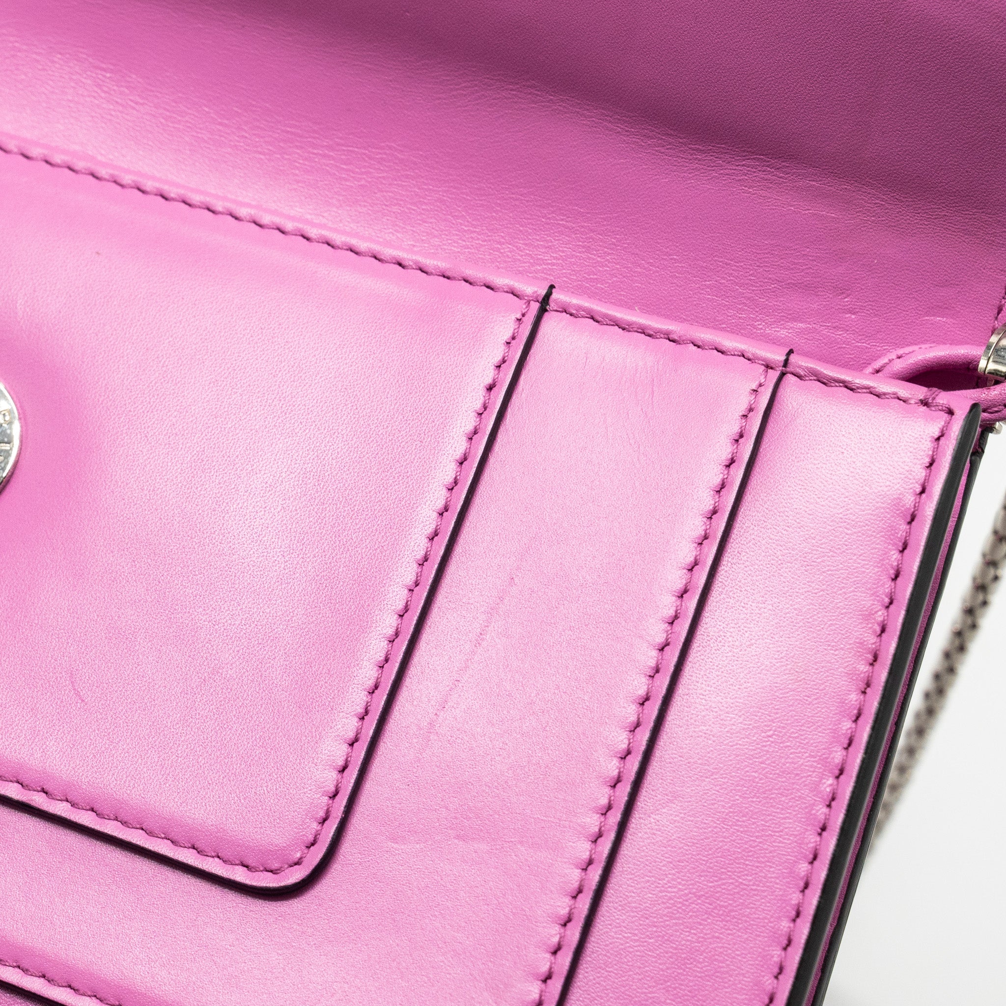 BVLGARI SERPENTI FOREVER CLUTCH WITH CHAIN CALFSKIN PINK SHW