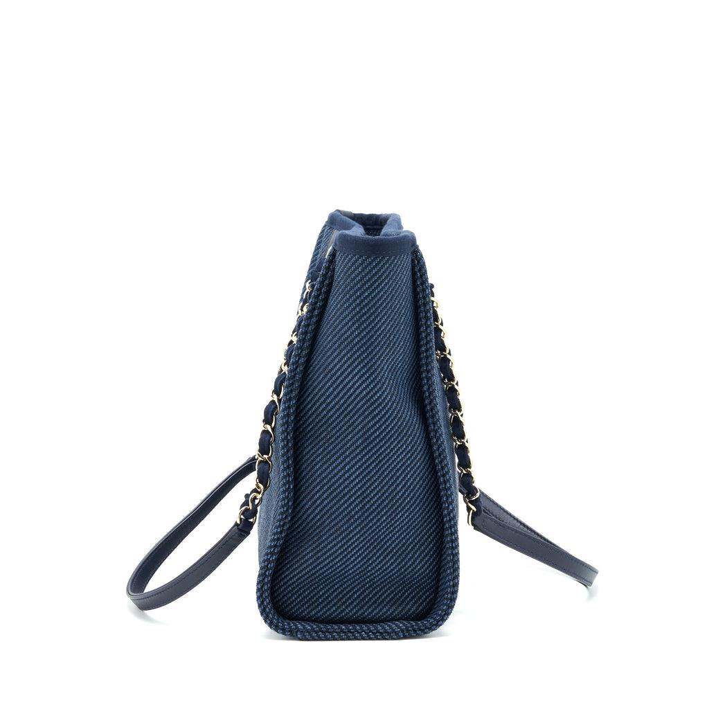 CHANEL SMALL DEAUVILLE TOTE BAG DENIM BLUE SHW