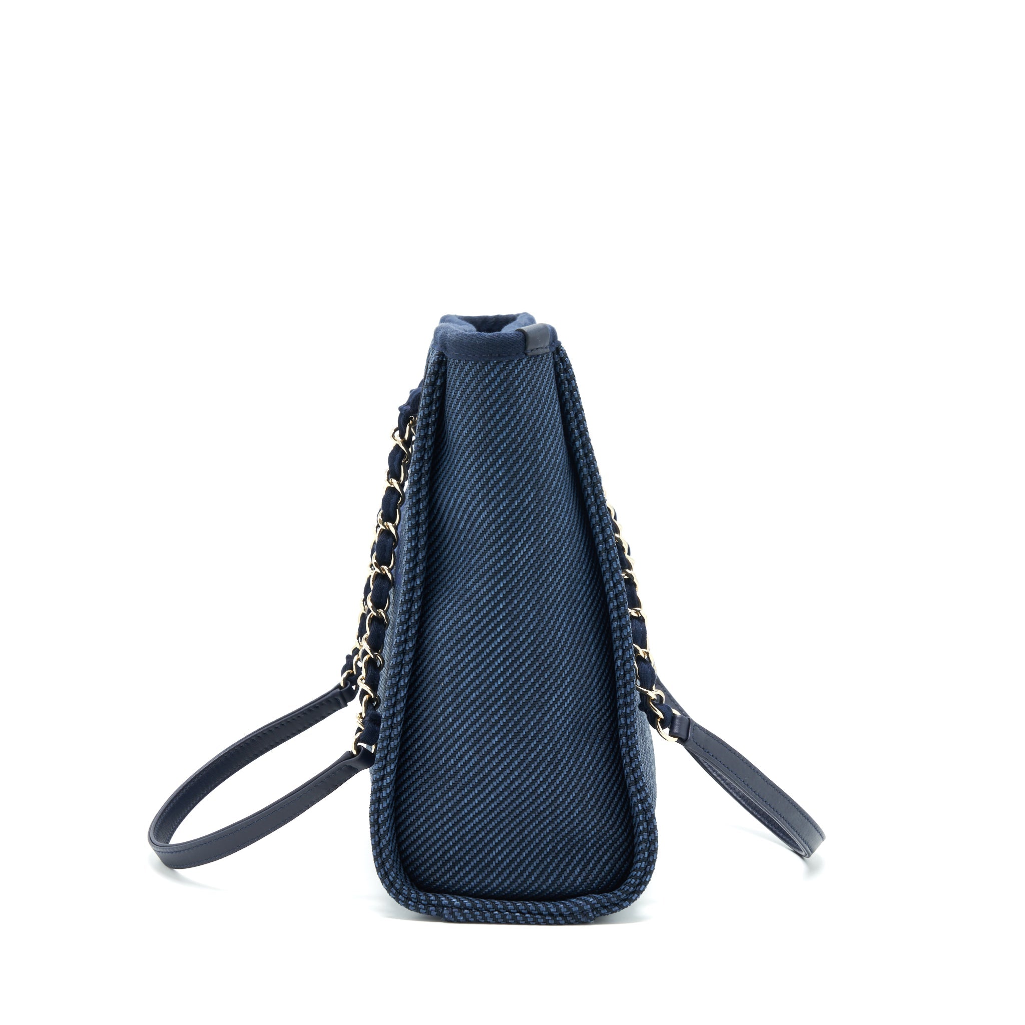 CHANEL SMALL DEAUVILLE TOTE BAG DENIM BLUE SHW