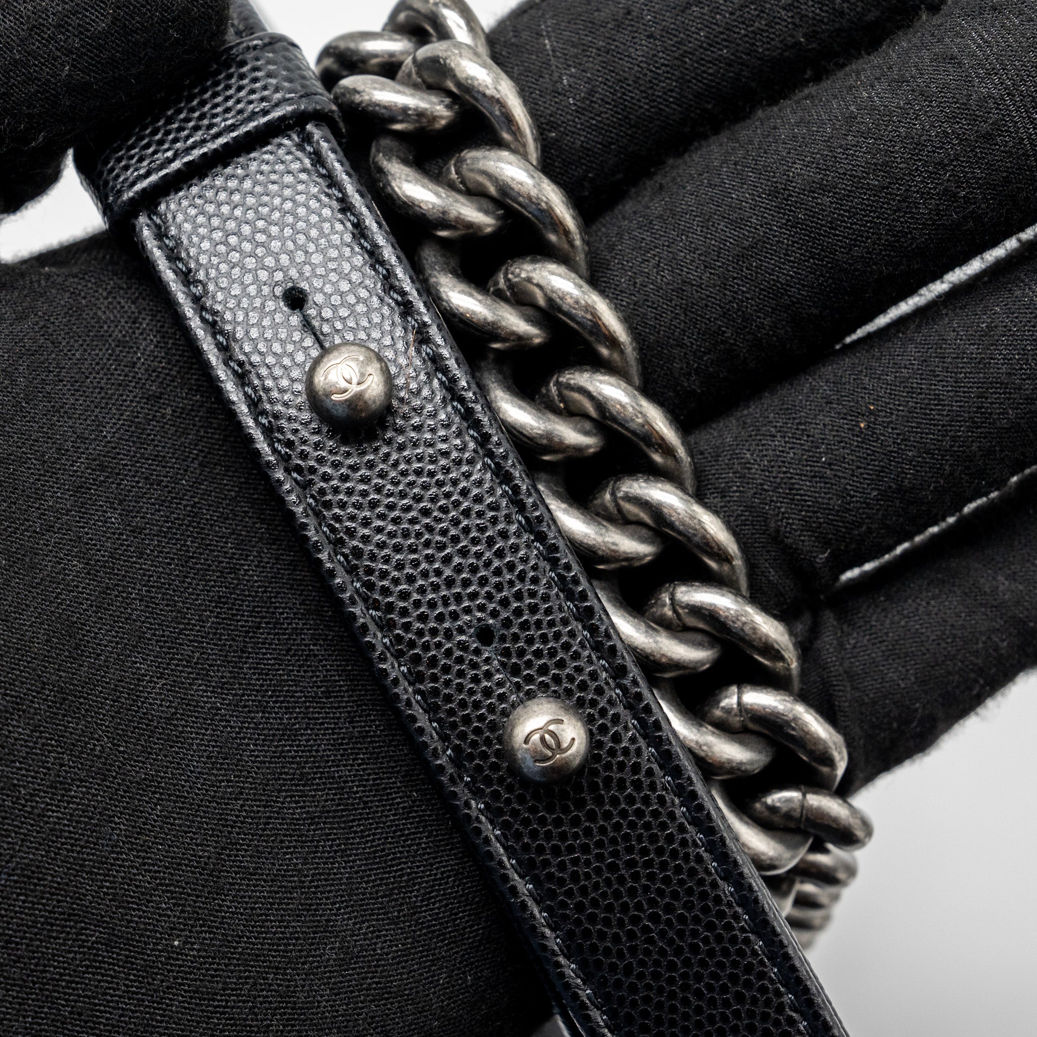 CHANEL SMALL BOY BAG CAVIAR BLACK RUTHENIUM HARDWARE (MICROCHIP)