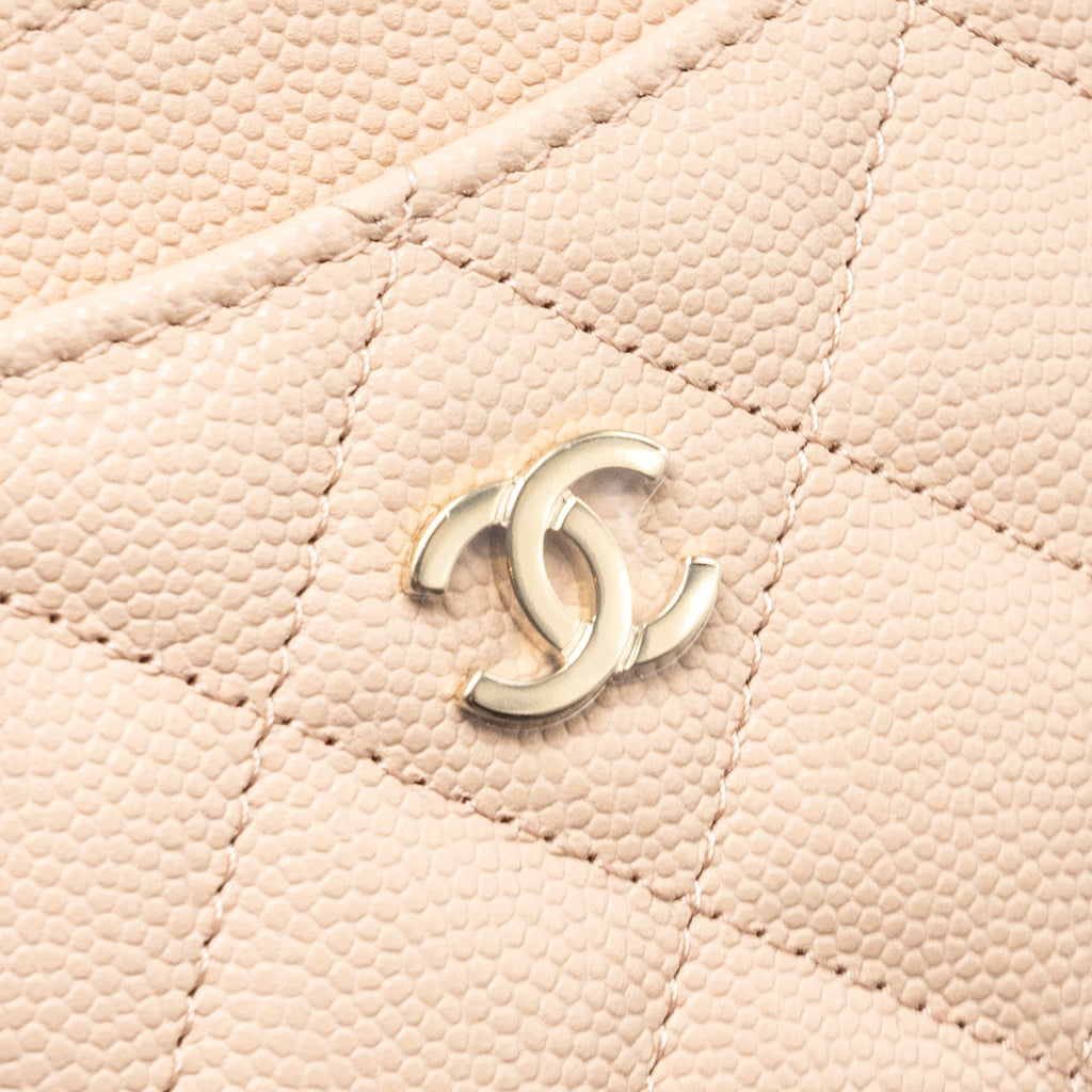 CHANEL CLASSIC CARD HOLDER CAVIAR LIGHT BEIGE LGHW