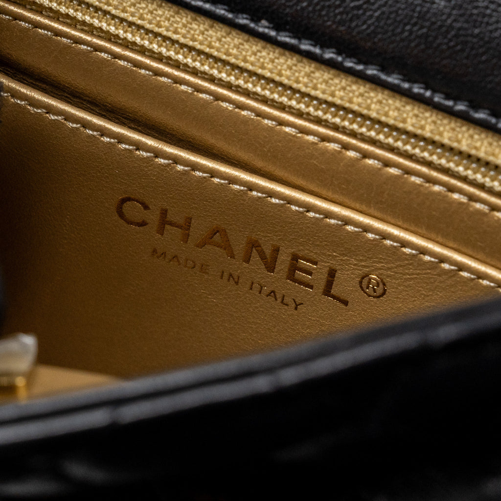 CHANEL PEARL CRUSH MINI SQUARE FLAP BAG LAMBSKIN BLACK GHW(MICROCHIP)