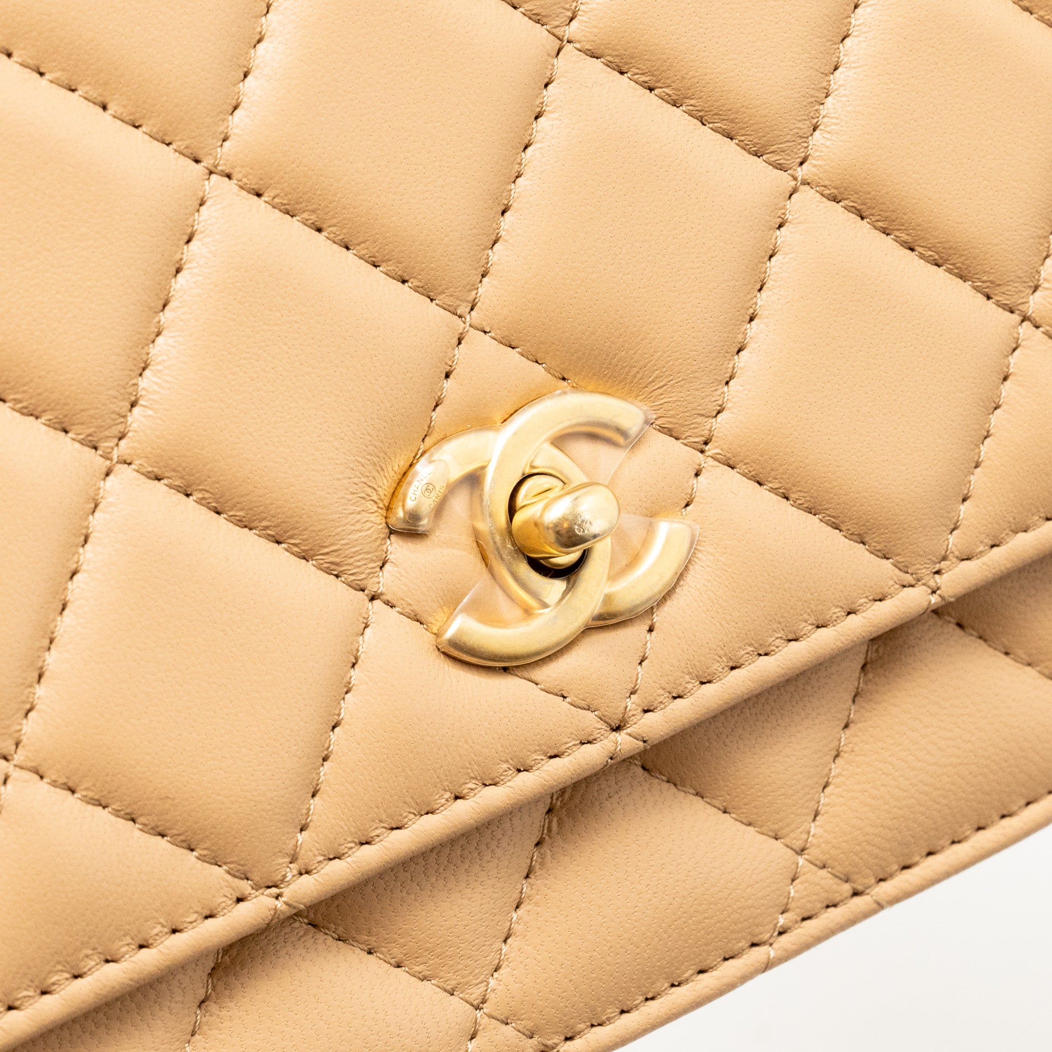 CHANEL PEARL CRUSH WALLET ON CHAIN LAMBSKIN BEIGE GHW (MICROCHIP)
