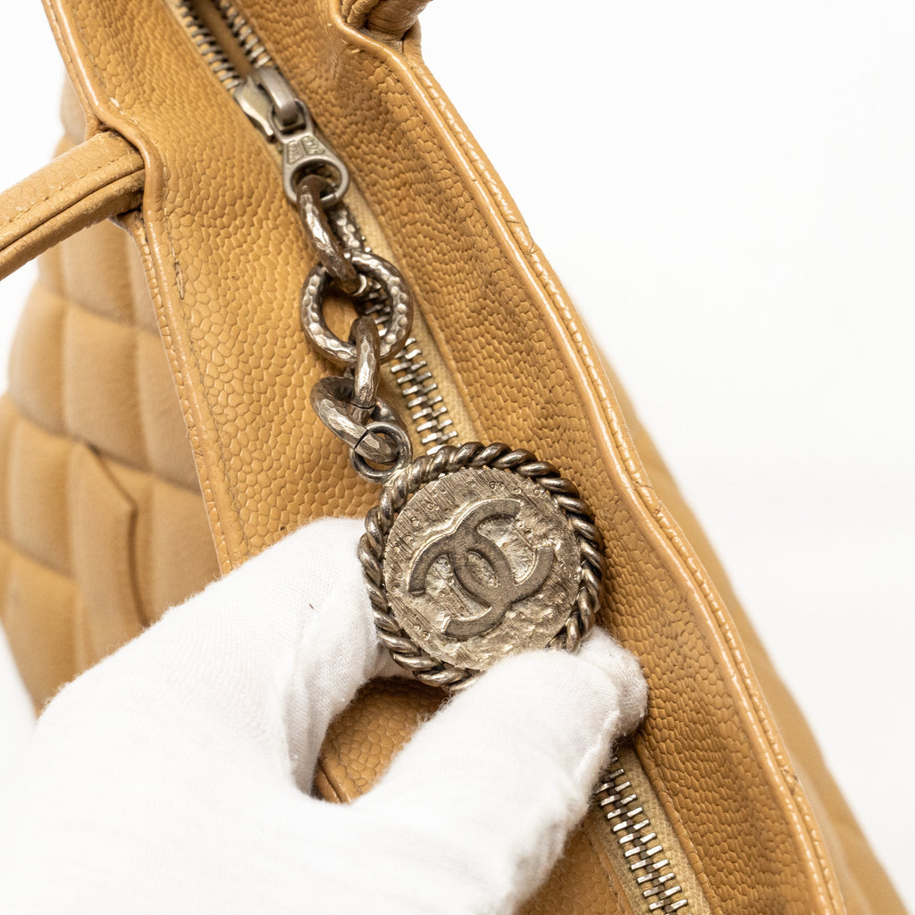CHANEL VINTAGE MEDALLION TOTE BAG CAVIAR BEIGE SHW