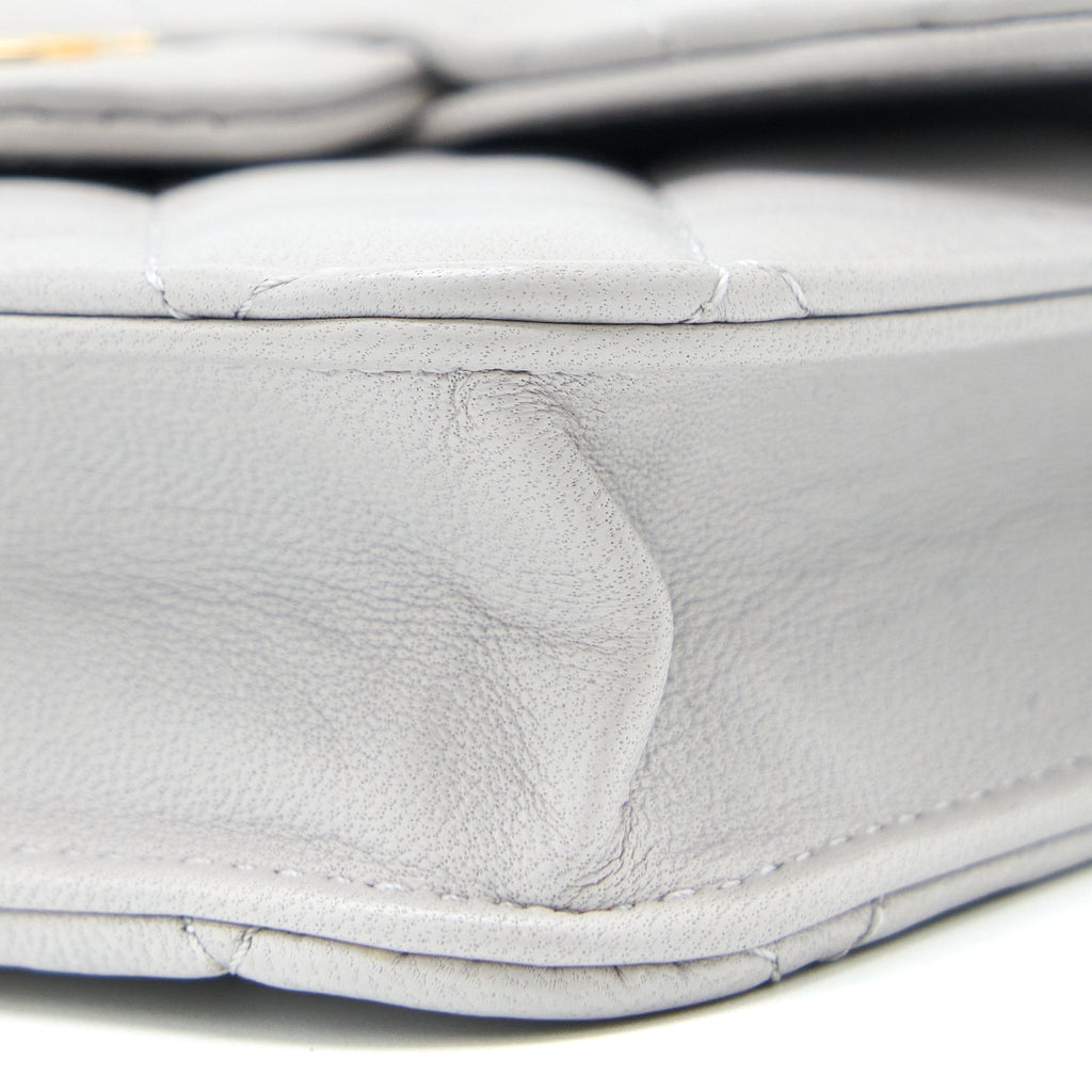 CHANEL MINI TOP HANDLE FLAP BAG LAMBSKIN LIGHT GREY BRUSHED GHW