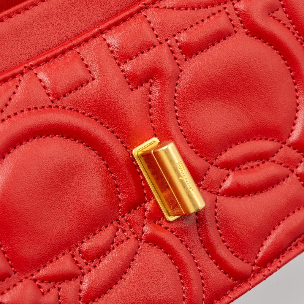 SALVATORE FERRAGAMO GLANCING SHOULDER BAG CALFSKIN RED GHW