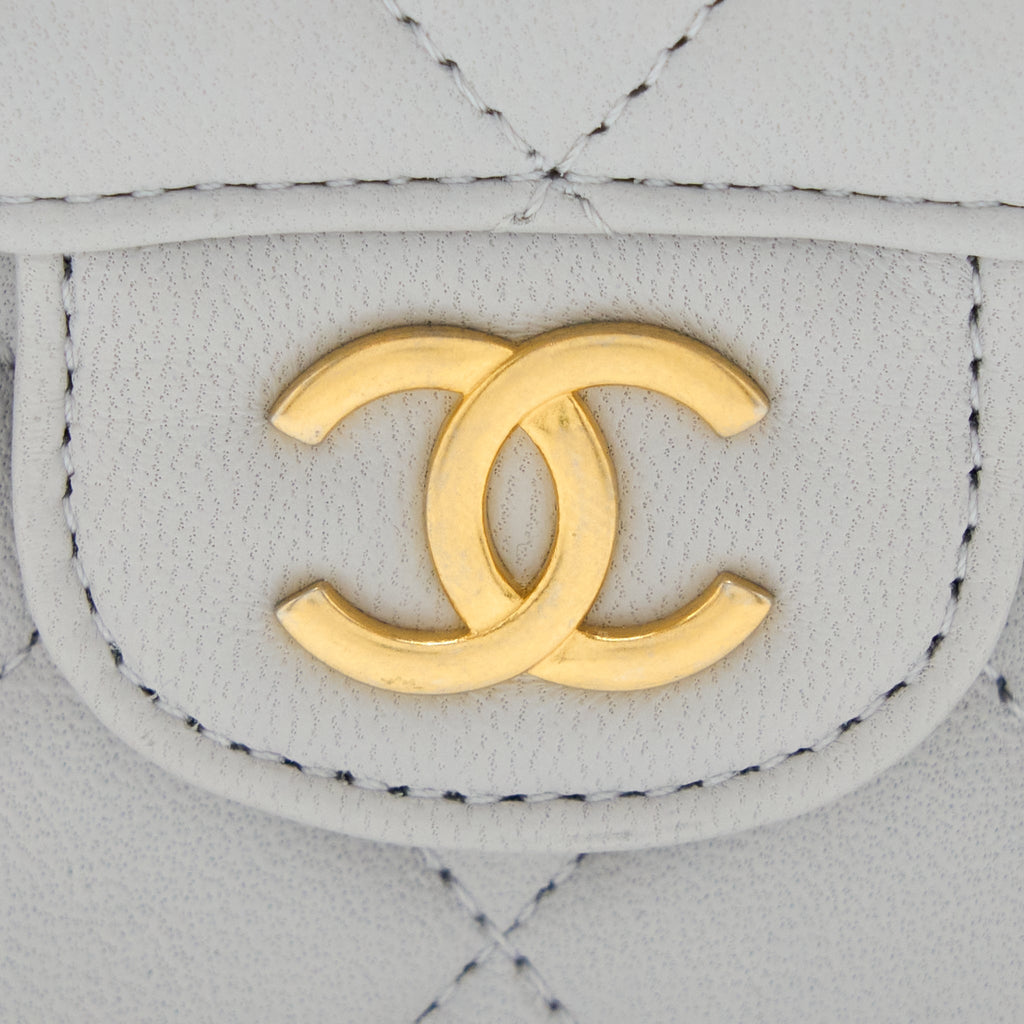 CHANEL MINI TOP HANDLE FLAP BAG LAMBSKIN LIGHT GREY BRUSHED GHW