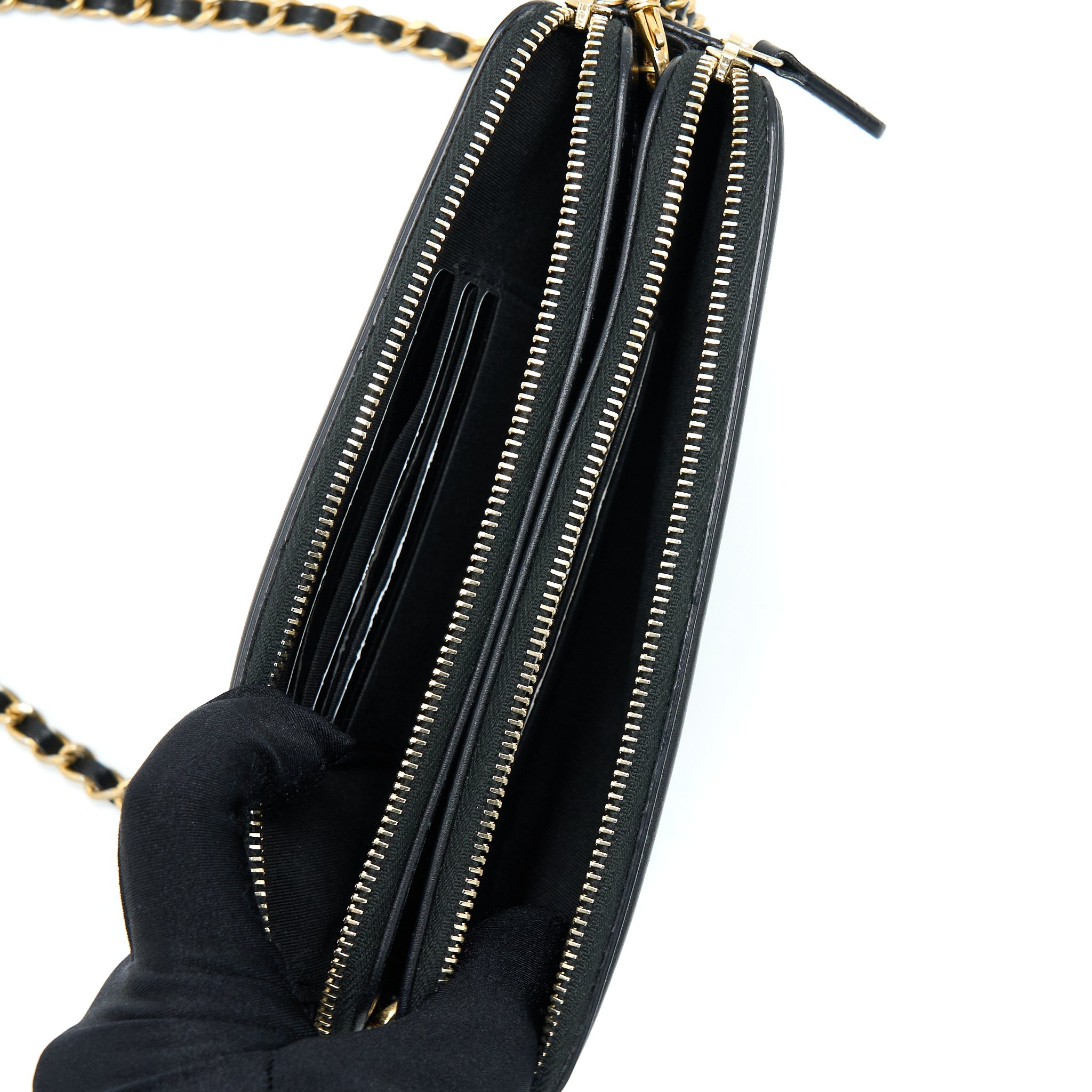 CHANEL FILIGREE LONG WALLET ON CHAIN CAVIAR BLACK GHW