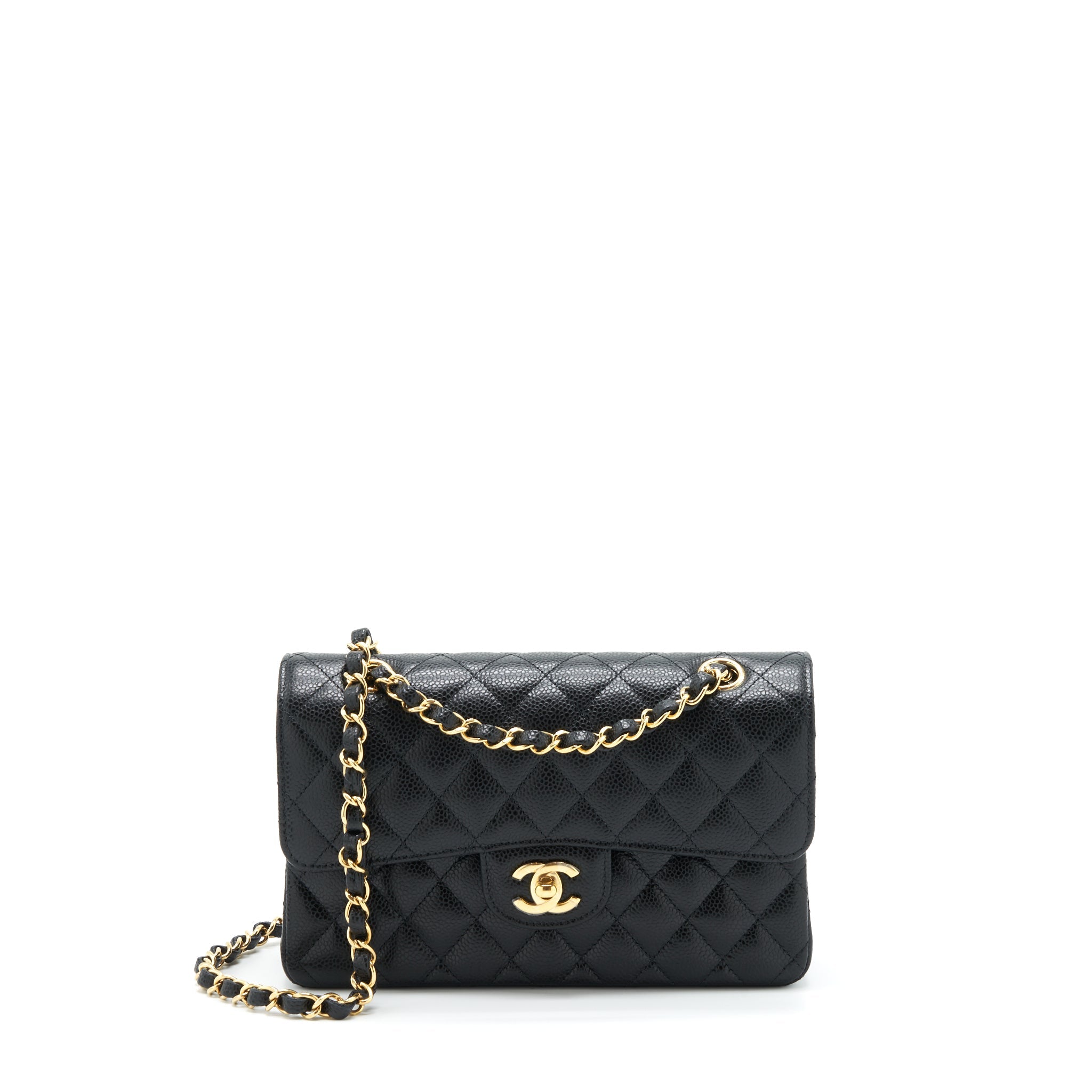 CHANEL SMALL CLASSIC DOUBLE FLAP BAG CAVIAR BLACK GHW (MICROCHIP)