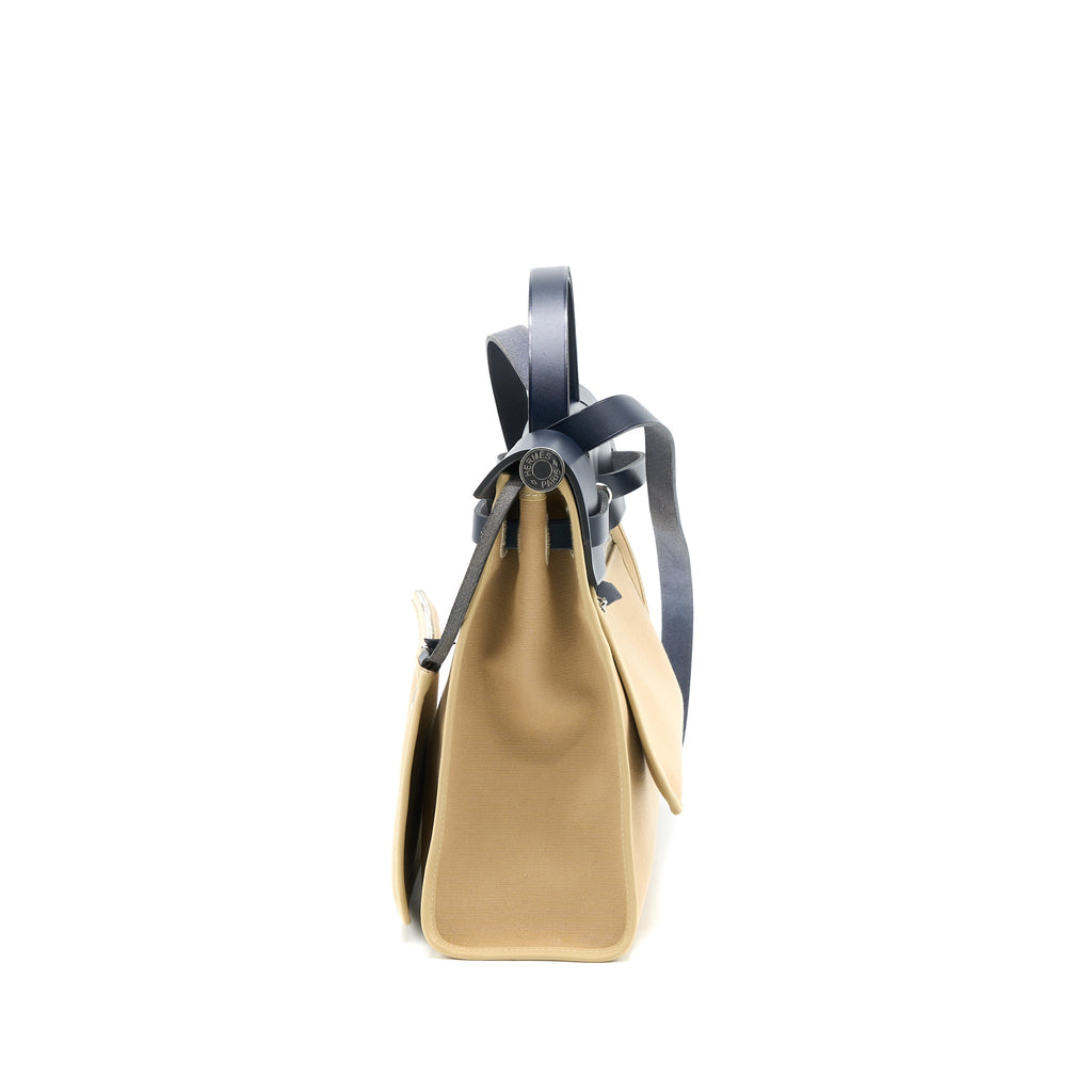 HERMES HERBAG 31 ZIP BAG CANVAS/HUNTER TRENCH/BLUE INDIGO SHW