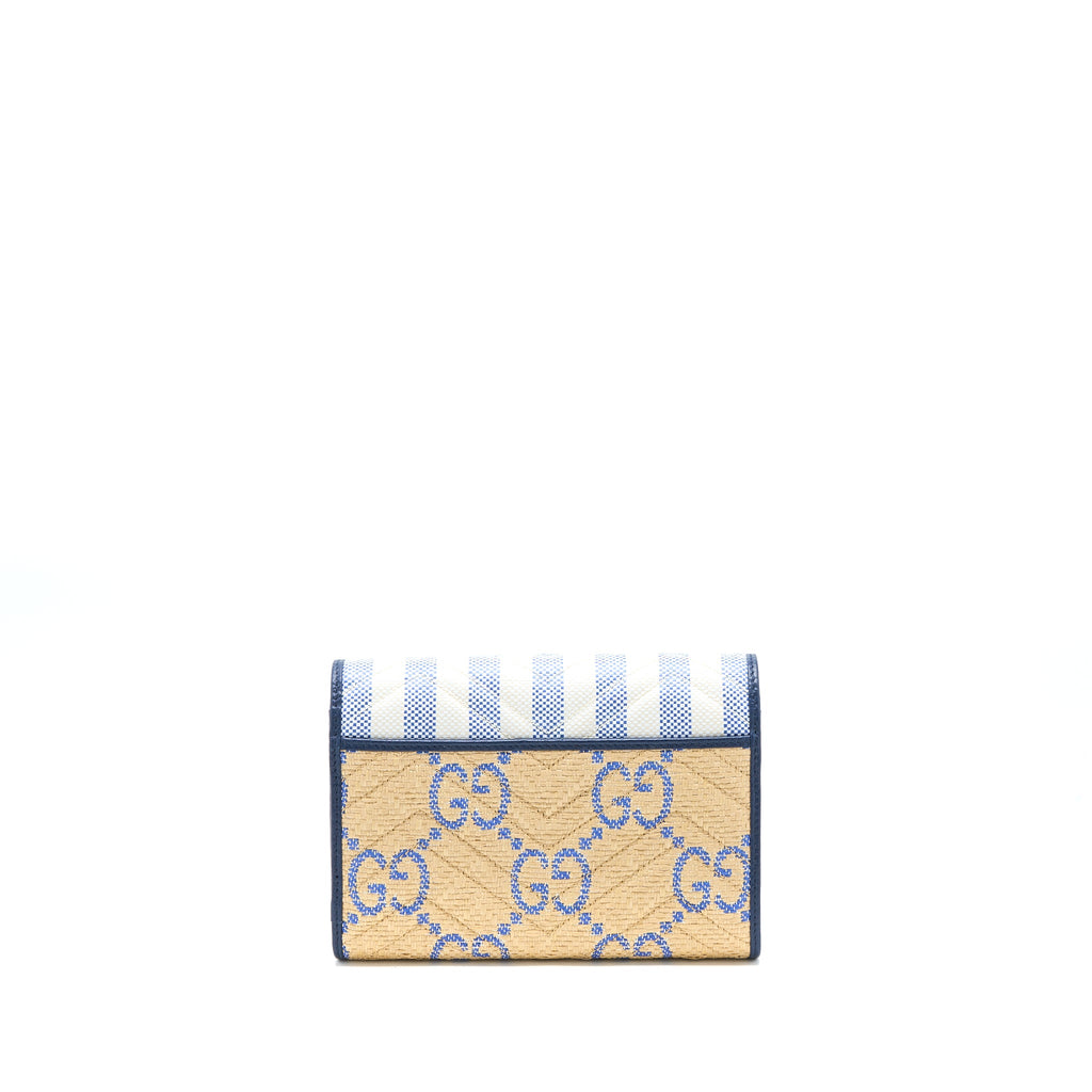 GUCCI GG MARMONT FLAP BAG MATELASSE RAFFIA BLUE/MULTICOLOUR BRUSHED GHW