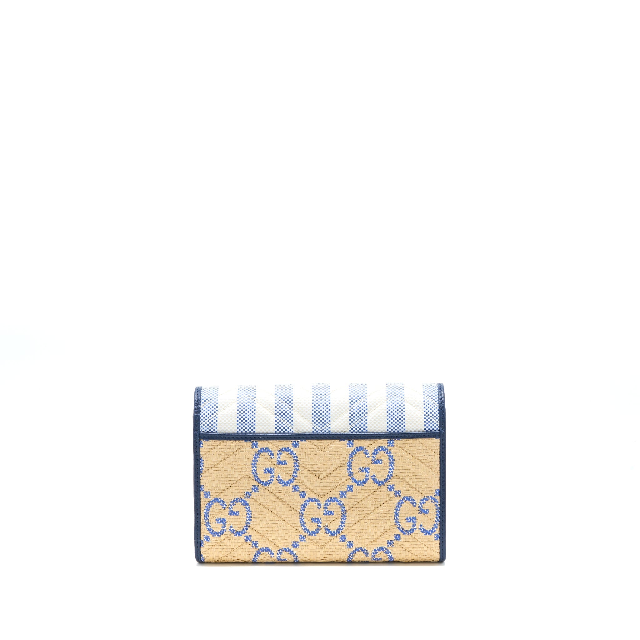 GUCCI GG MARMONT FLAP BAG MATELASSE RAFFIA BLUE/MULTICOLOUR BRUSHED GHW