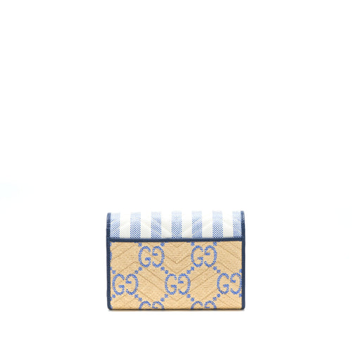 GUCCI GG MARMONT FLAP BAG MATELASSE RAFFIA BLUE/MULTICOLOUR BRUSHED GHW
