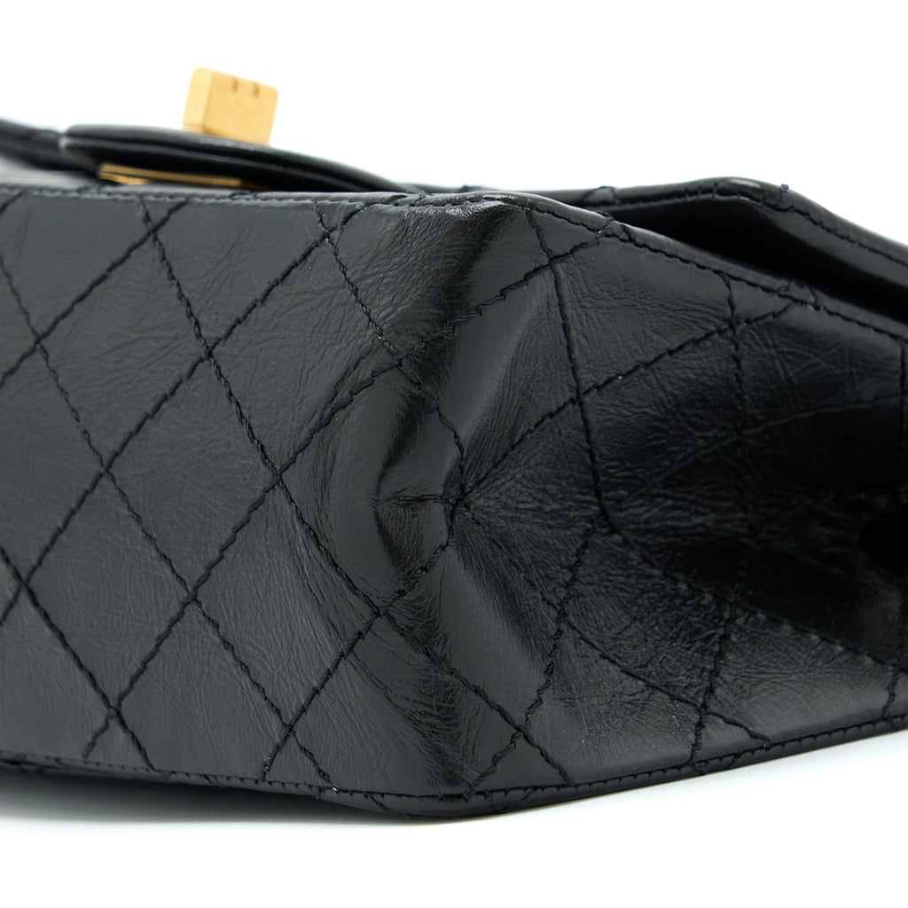 CHANEL MINI 2.55 REISSUE FLAP BAG AGED CALFSKIN BLACK BRUSHED GHW (MICROCHIP)