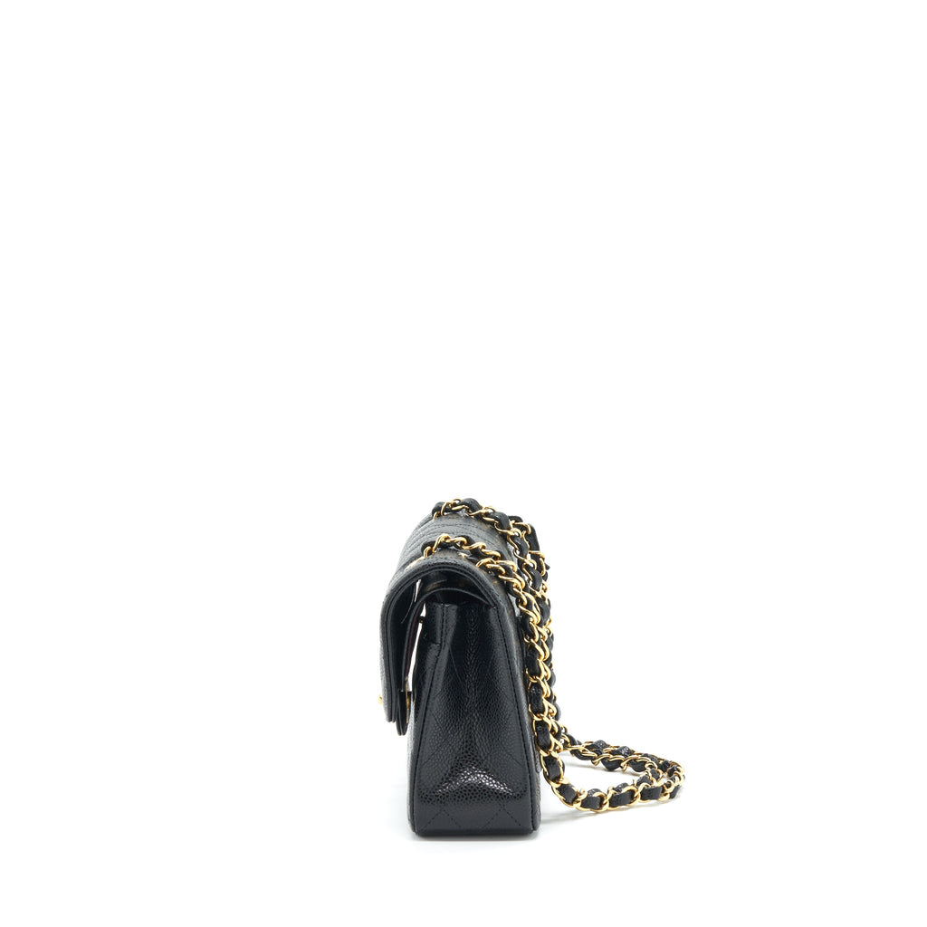 CHANEL SMALL CLASSIC DOUBLE FLAP BAG CAVIAR BLACK GHW (MICROCHIP)