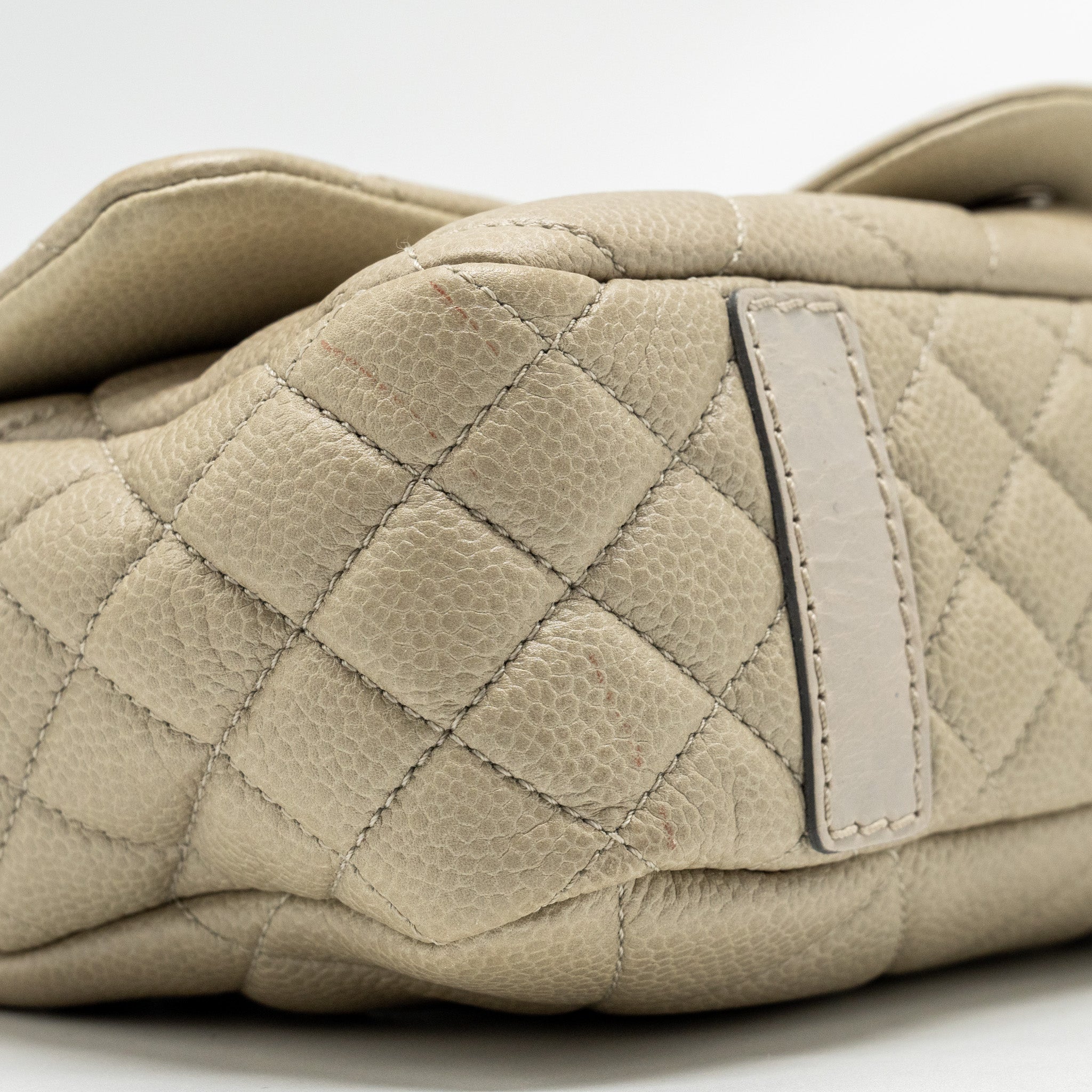CHANEL QUILTED FLAP SHOULDER BAG CAVIAR LIGHT BEIGE RUTHENIUM SHW