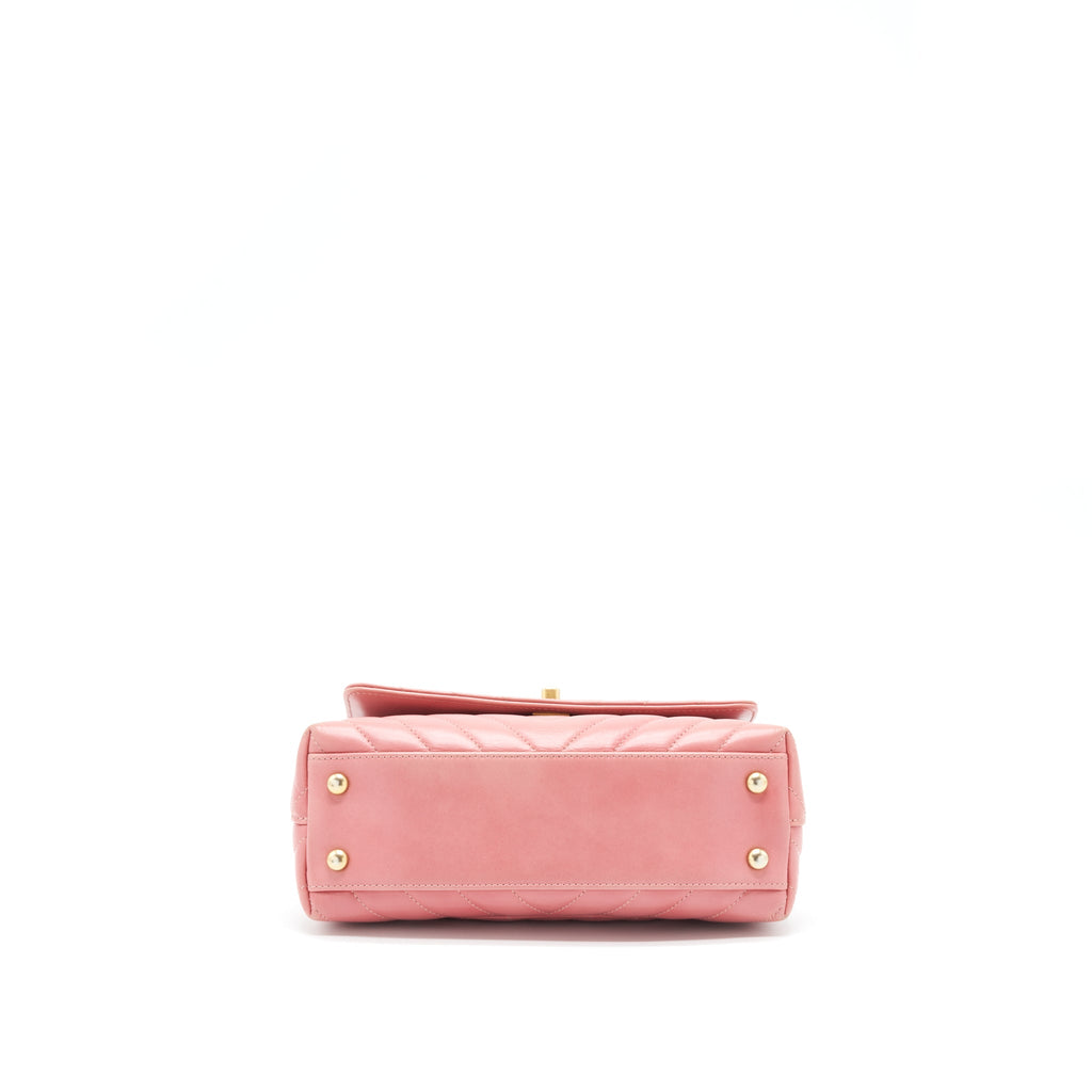 CHANEL SMALL COCO HANDLE CHEVRON CALFSKIN WITH LIZARD HANDLE PINK GHW