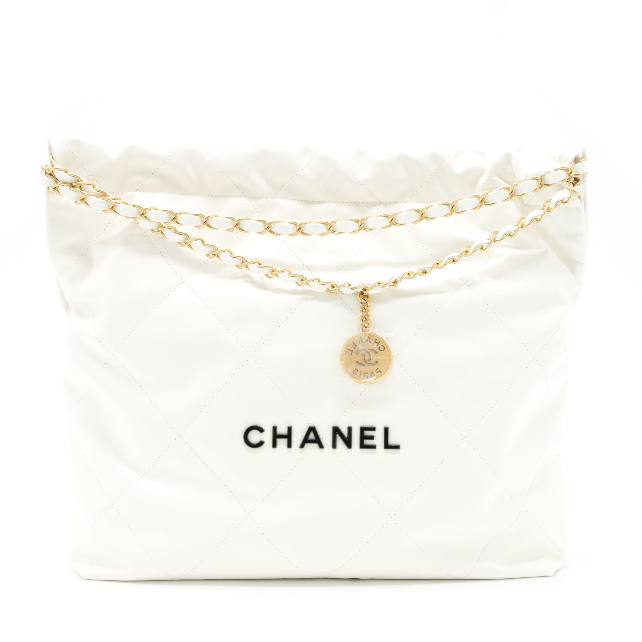 CHANEL MEDIUM 22 BAG SHINY CALFSKIN WHITE GHW (MICROCHIP)