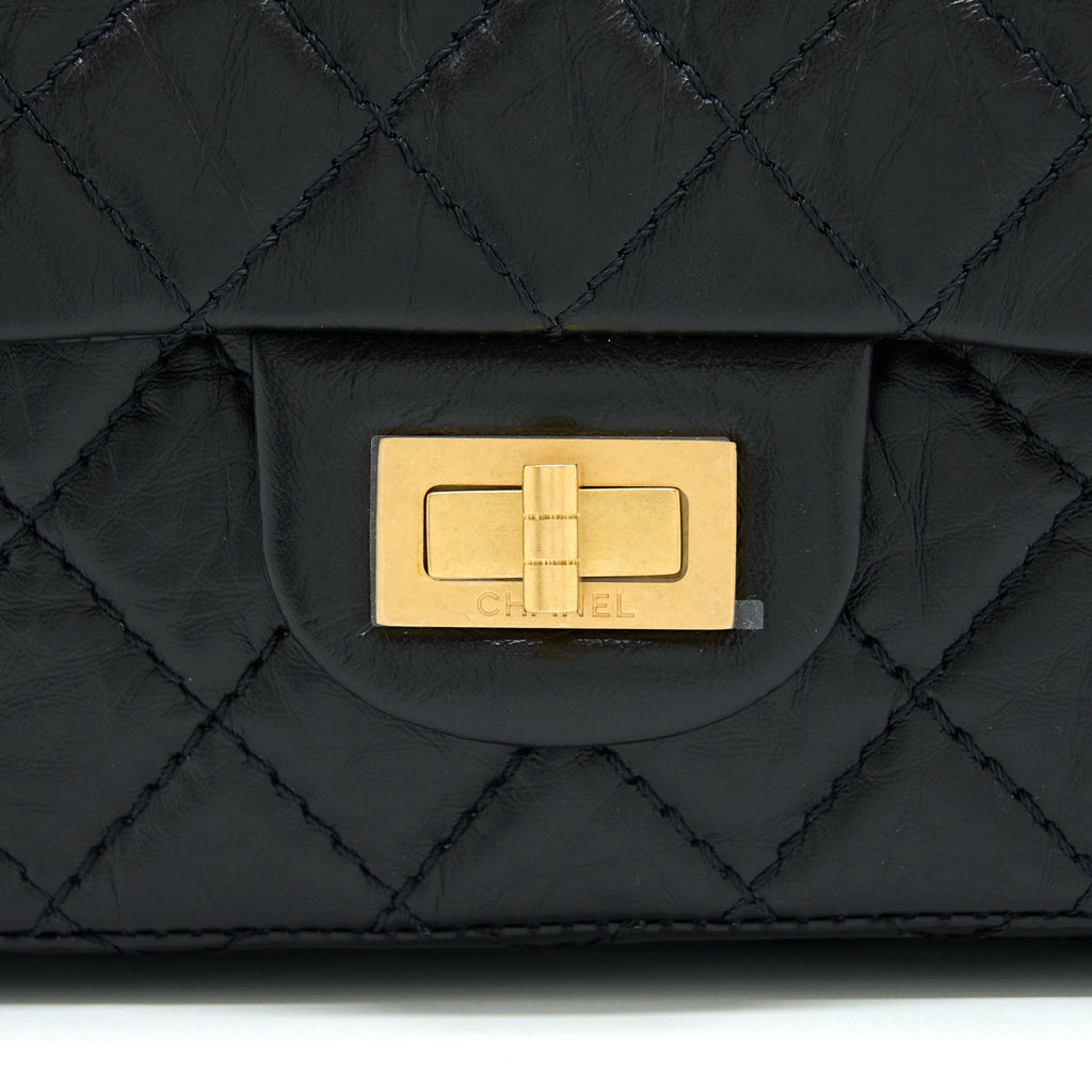 CHANEL MINI 2.55 REISSUE FLAP BAG AGED CALFSKIN BLACK BRUSHED GHW (MICROCHIP)