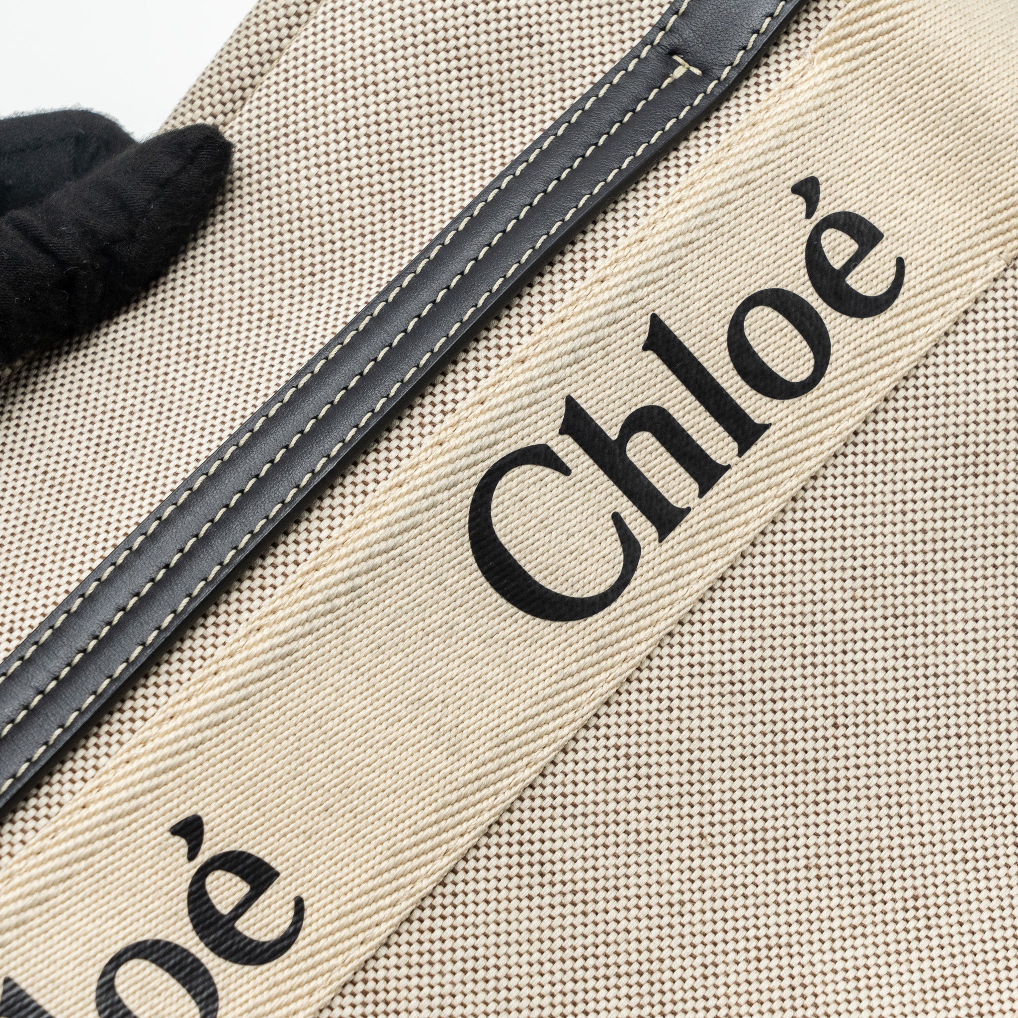 CHLOE MEDIUM WOODY TOTE BAG CANVAS/CALFSKIN WHITE/BLUE