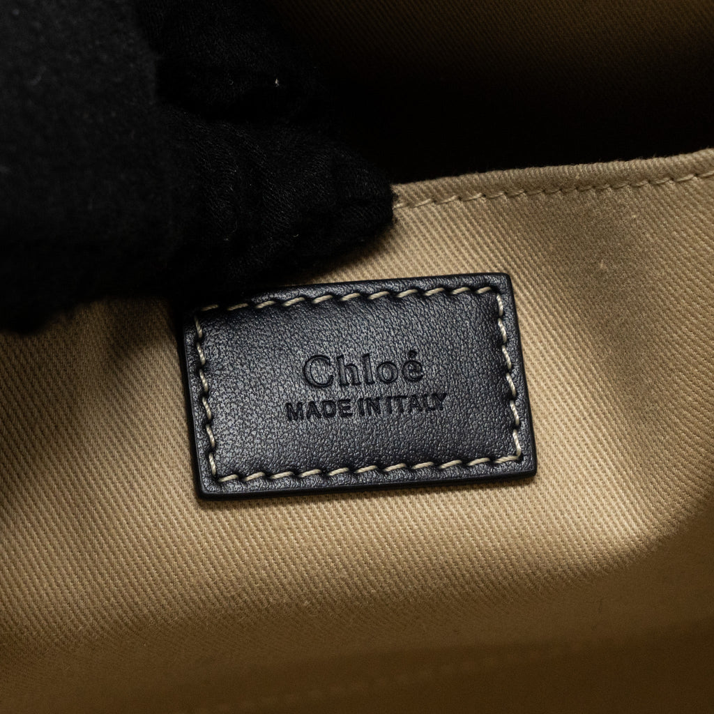 CHLOE MEDIUM WOODY TOTE BAG CANVAS/CALFSKIN WHITE/BLUE