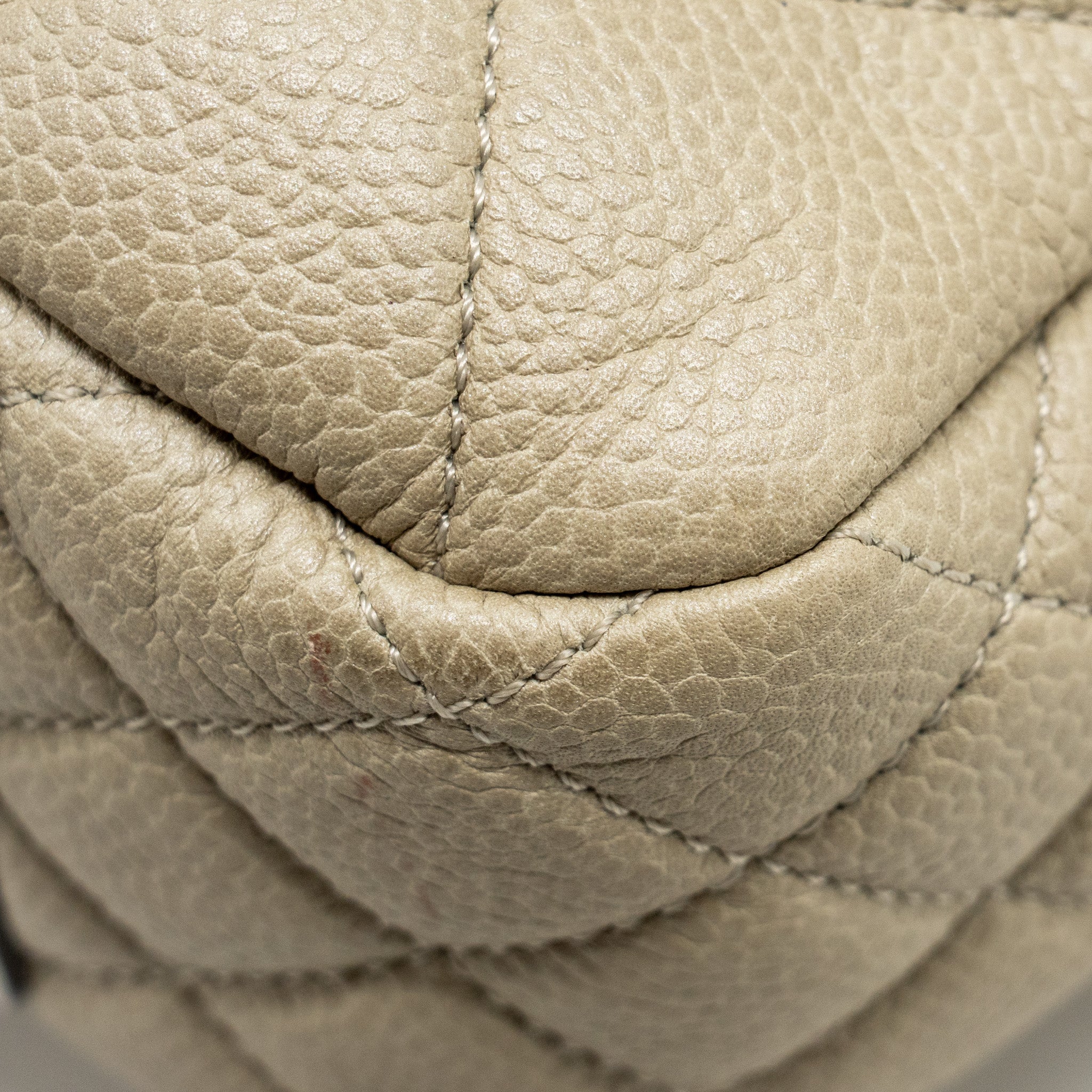 CHANEL QUILTED FLAP SHOULDER BAG CAVIAR LIGHT BEIGE RUTHENIUM SHW