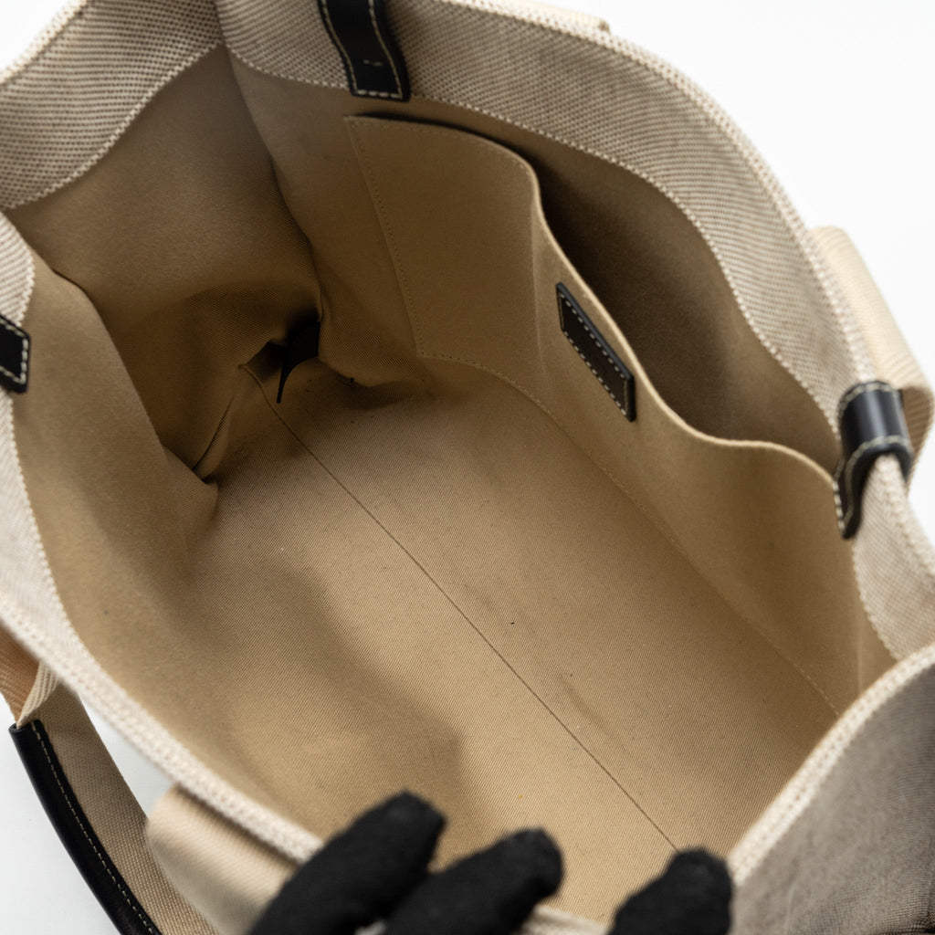 CHLOE MEDIUM WOODY TOTE BAG CANVAS/CALFSKIN WHITE/BLUE