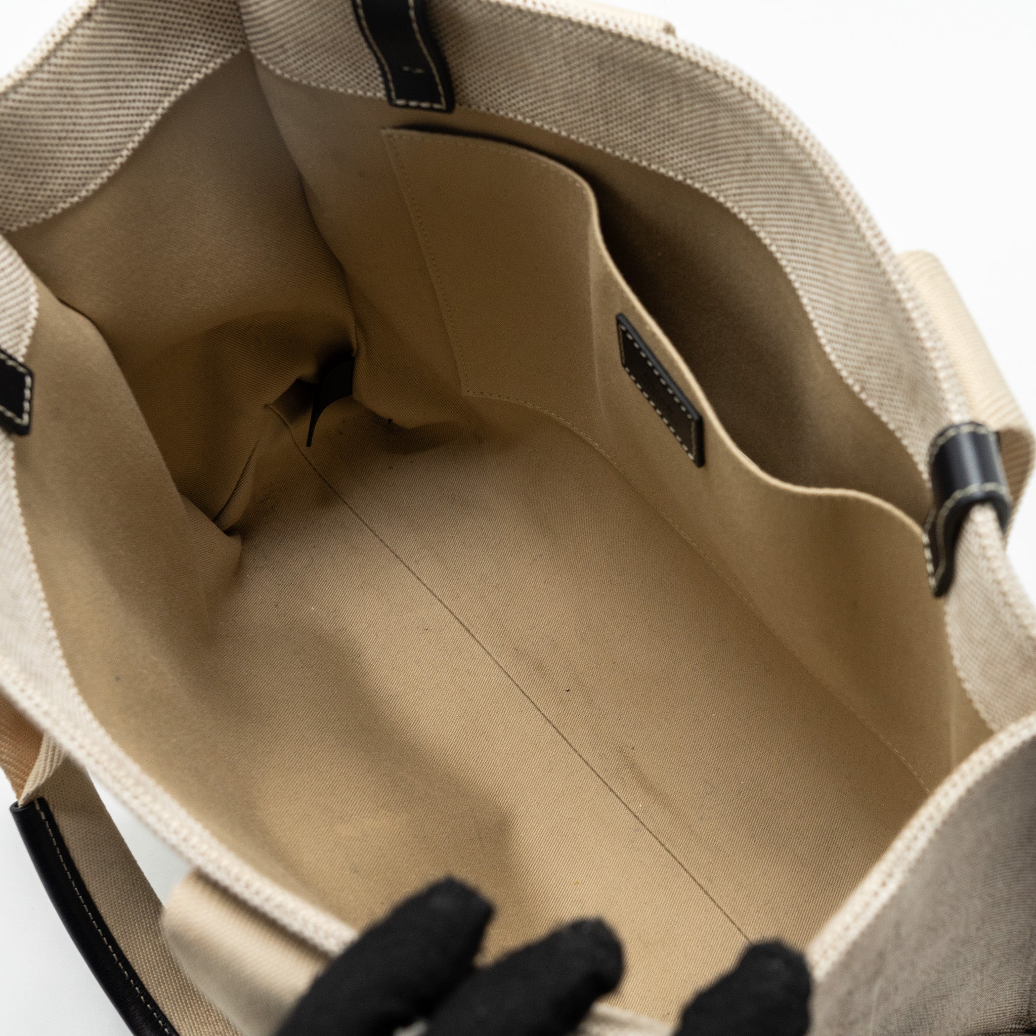 CHLOE MEDIUM WOODY TOTE BAG CANVAS/CALFSKIN WHITE/BLUE