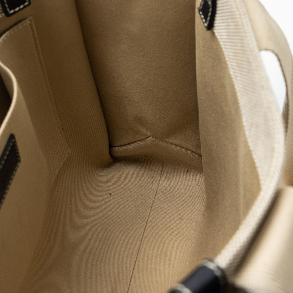 CHLOE MEDIUM WOODY TOTE BAG CANVAS/CALFSKIN WHITE/BLUE