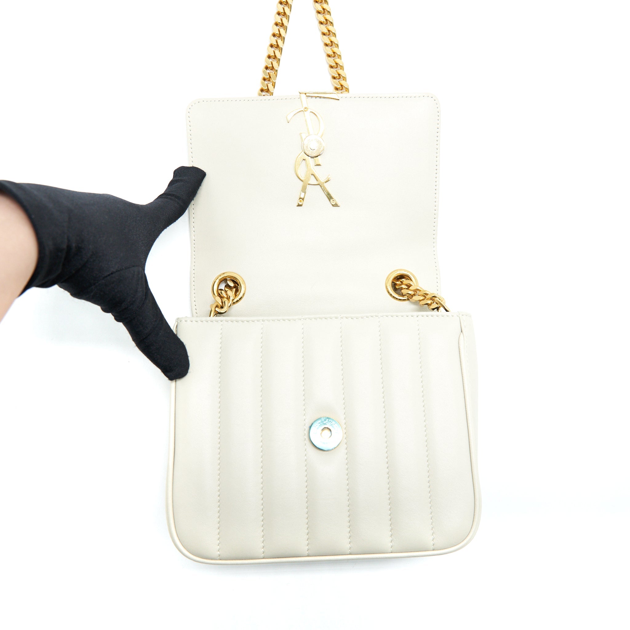 SAINT LAURENT VICKY CHAIN BAG LIGHT BEIGE GHW