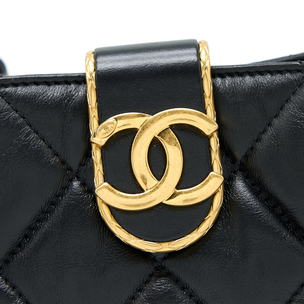 CHANEL QUILTED HOBO CROSSBODY BAG LAMBSKIN BLACK BRUSHED GHW (MICROCHIP)
