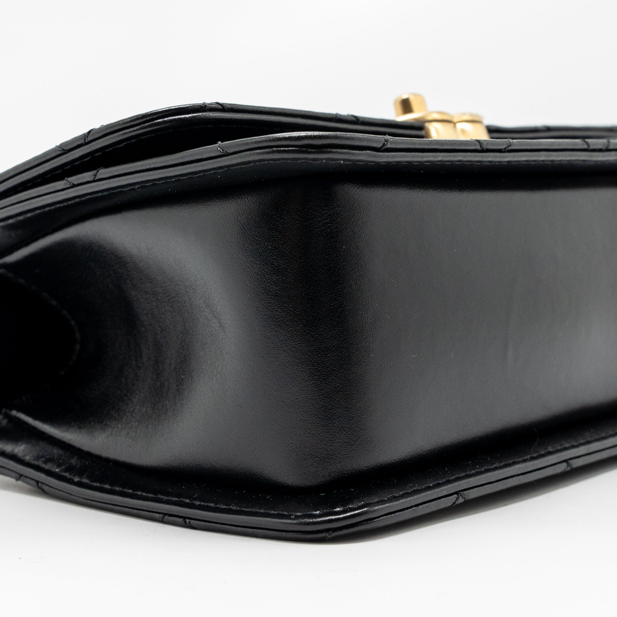 CHANEL GOLD CRUSH FLAP BAG CALFSKIN BLACK GHW (MICROCHIP)