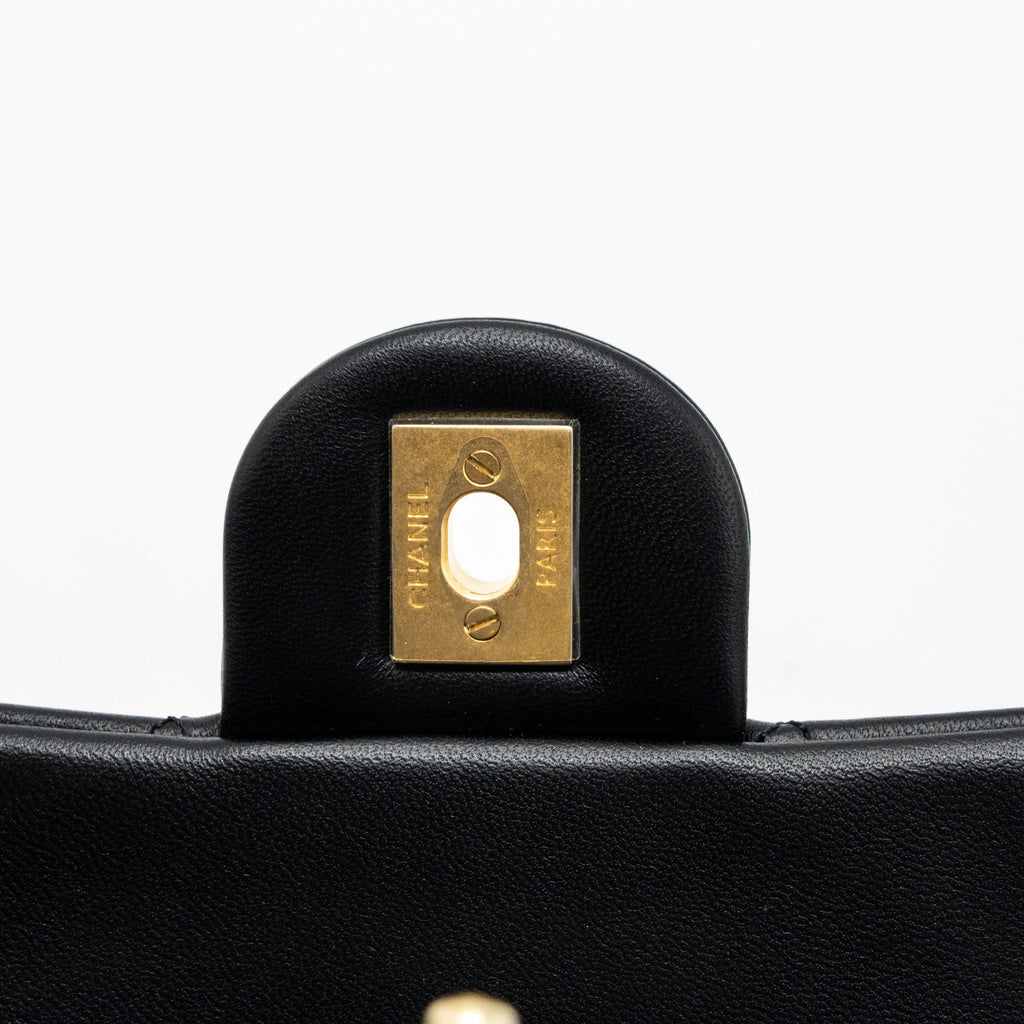 CHANEL 23K PEARL CRUSH MINI RECTANGULAR FLAP BAG LAMBSKIN BLACK GHW (MICROCHIP)