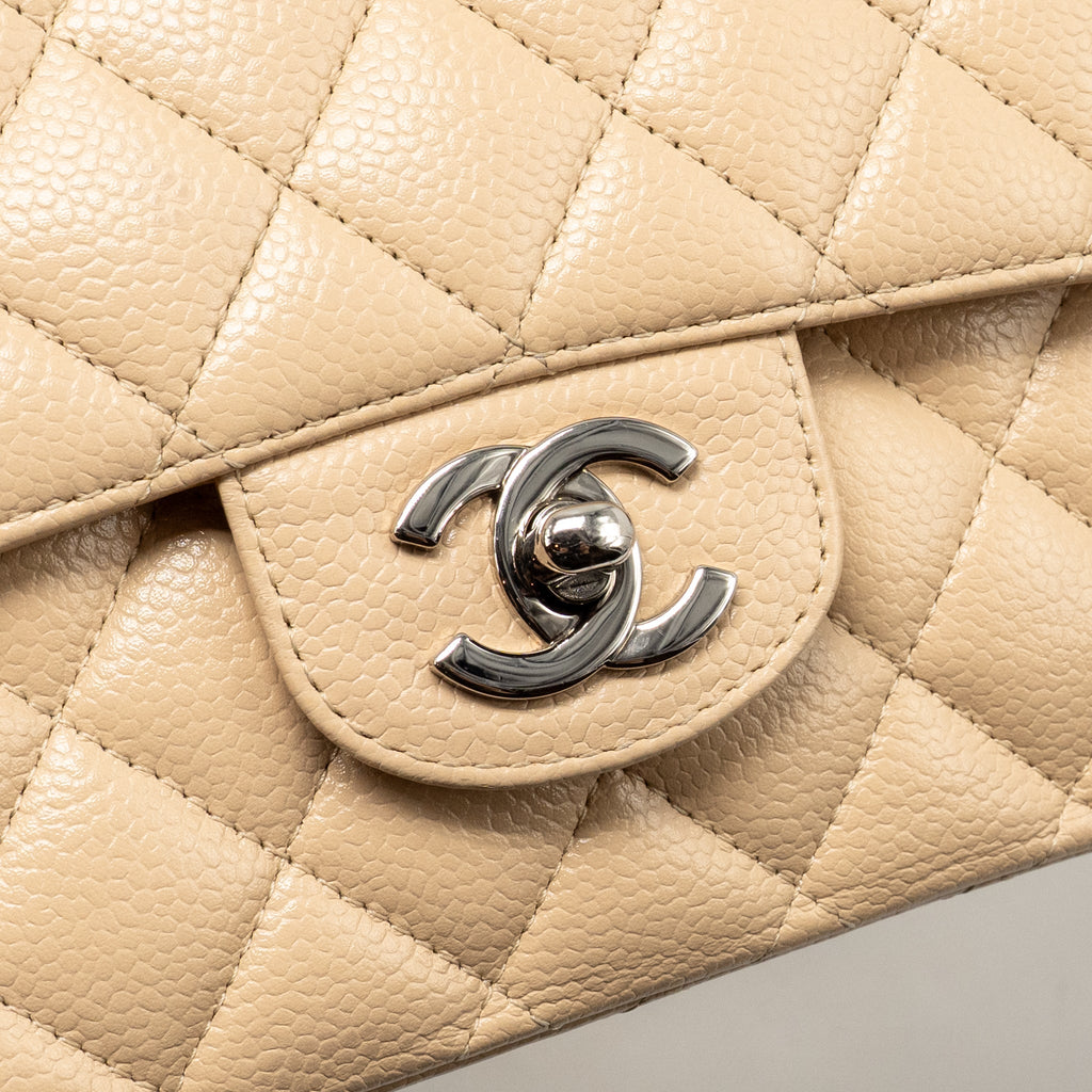 CHANEL MEDIUM CLASSIC DOUBLE FLAP BAG CAVIAR BEIGE LGHW