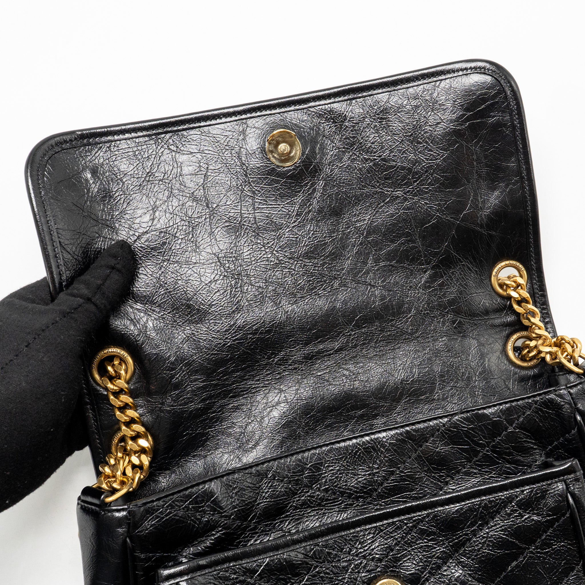 SAINT LAURENT/YSL MEDIUM NIKI CHAIN BAG VINTAGE CALFSKIN BLACK GHW