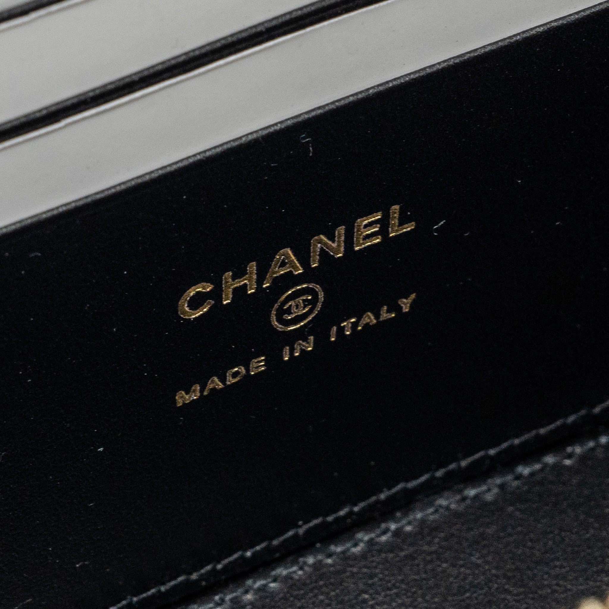 CHANEL LONG VANITY CASE WITH CHARMS CHAIN CALFSKIN BLACK LGHW (MICROCHIP)