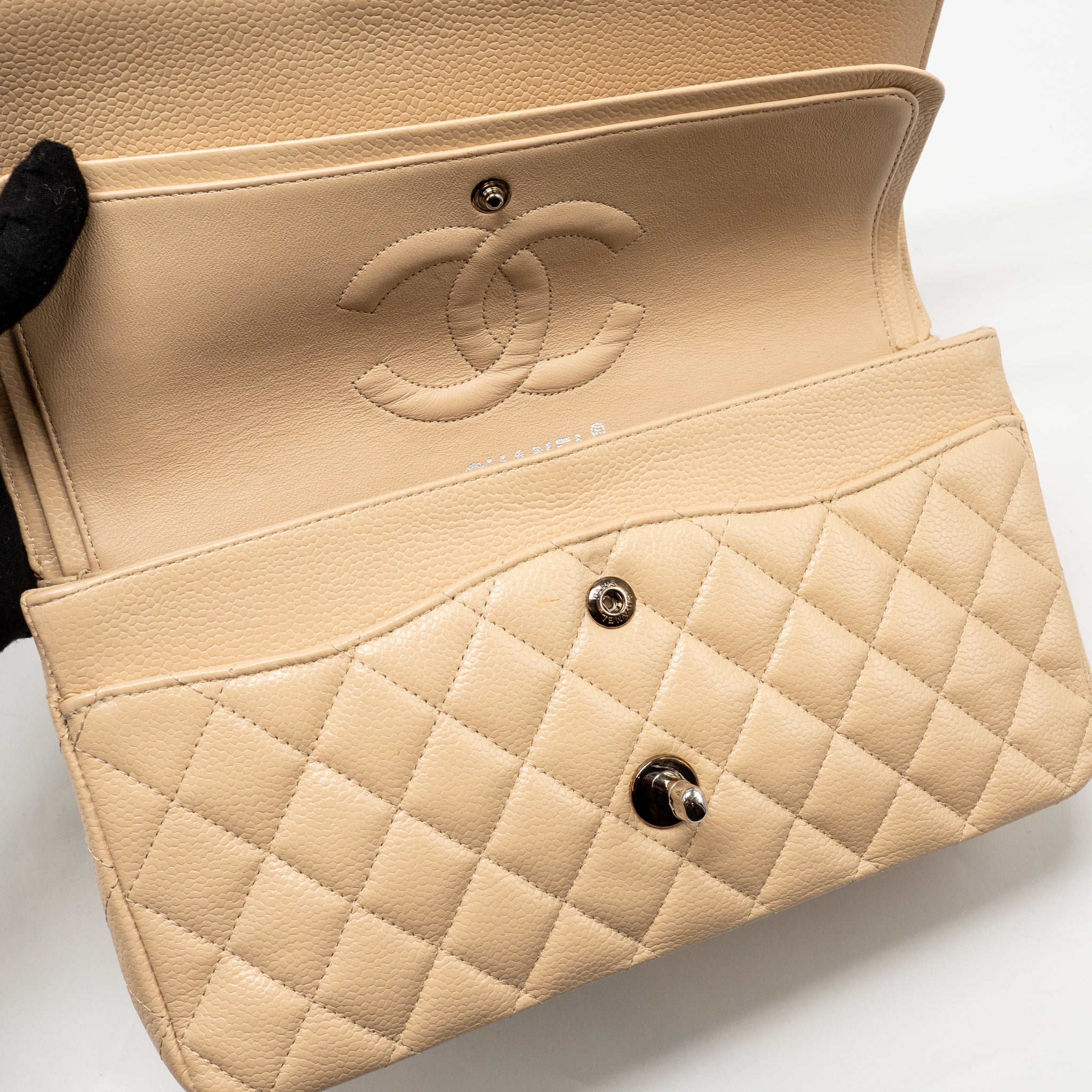 CHANEL MEDIUM CLASSIC DOUBLE FLAP BAG CAVIAR BEIGE LGHW