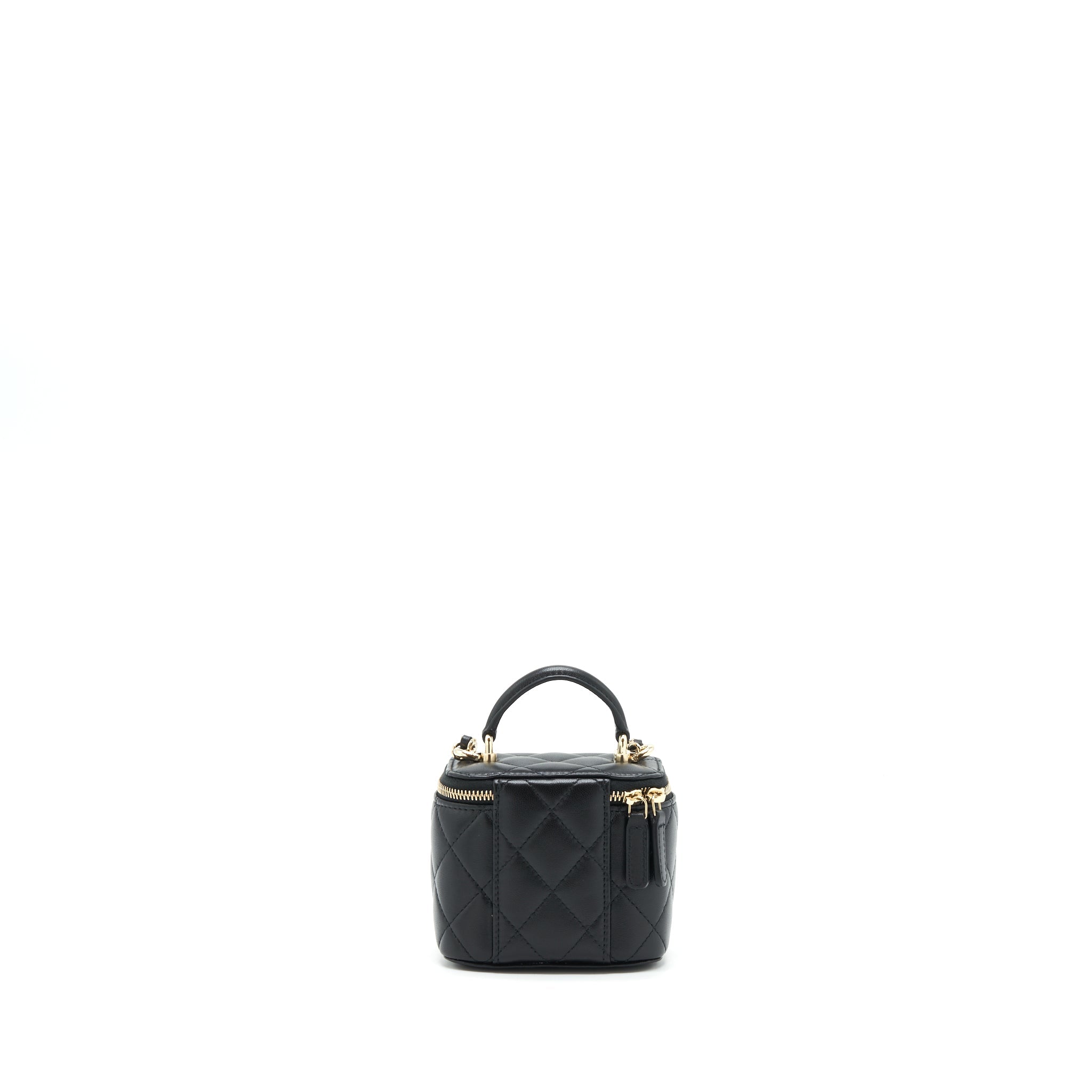 CHANEL 22P TOP HANDLE MINI VANITY WITH CHAIN LAMBSKIN BLACK LGHW