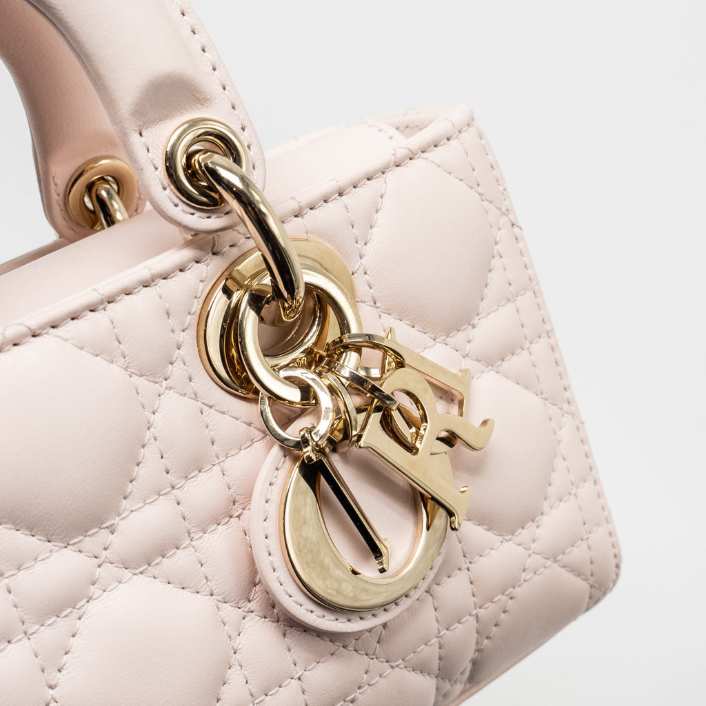 DIOR SMALL LADY D-JOY BAG CANNAGE LAMBSKIN POWDER PINK LGHW