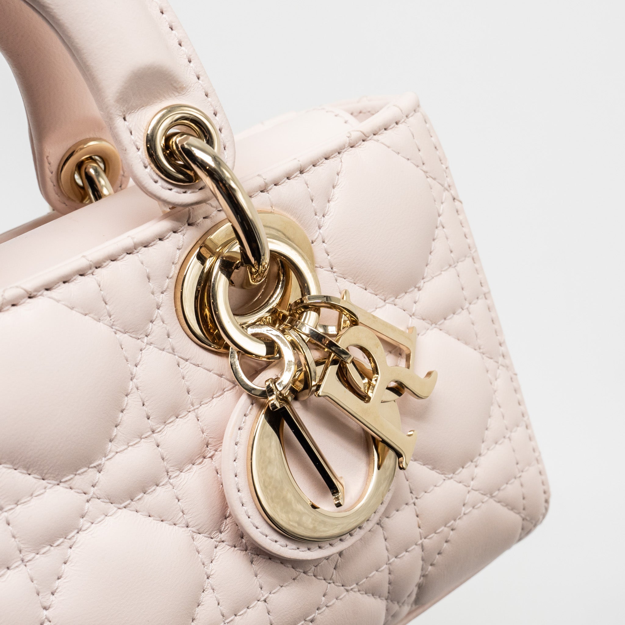 DIOR SMALL LADY D-JOY BAG CANNAGE LAMBSKIN POWDER PINK LGHW