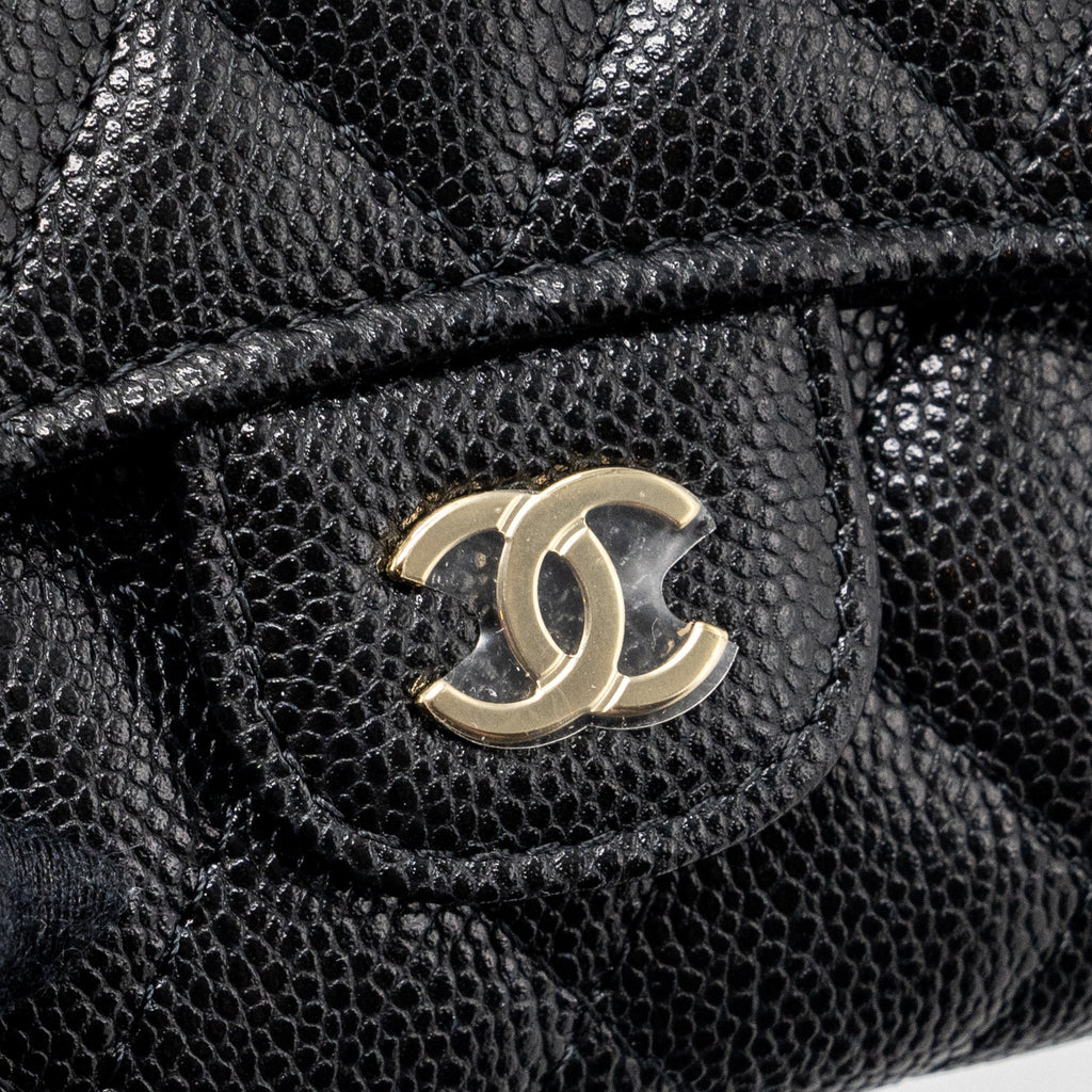 CHANEL CLASSIC COMPACT WALLET CAVIAR BLACK GHW (MICROCHIP)