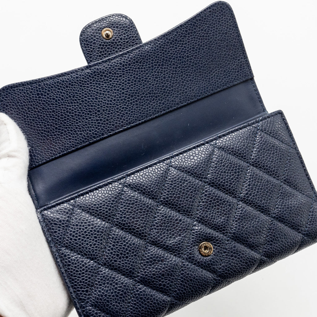 CHANEL CLASSIC FLAP LONG WALLET CAVIAR DARK BLUE SHW