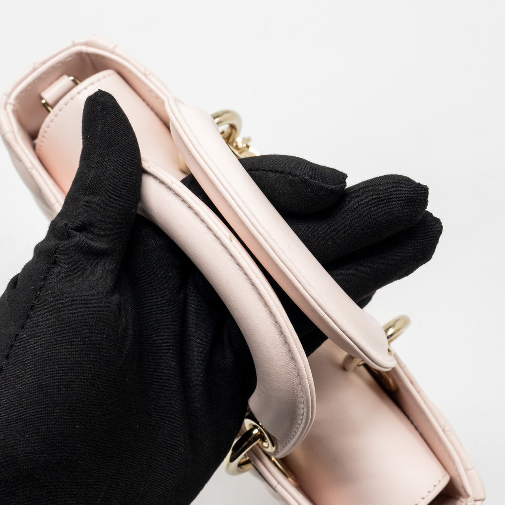 DIOR SMALL LADY D-JOY BAG CANNAGE LAMBSKIN POWDER PINK LGHW