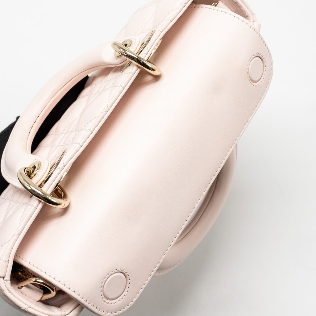 DIOR SMALL LADY D-JOY BAG CANNAGE LAMBSKIN POWDER PINK LGHW