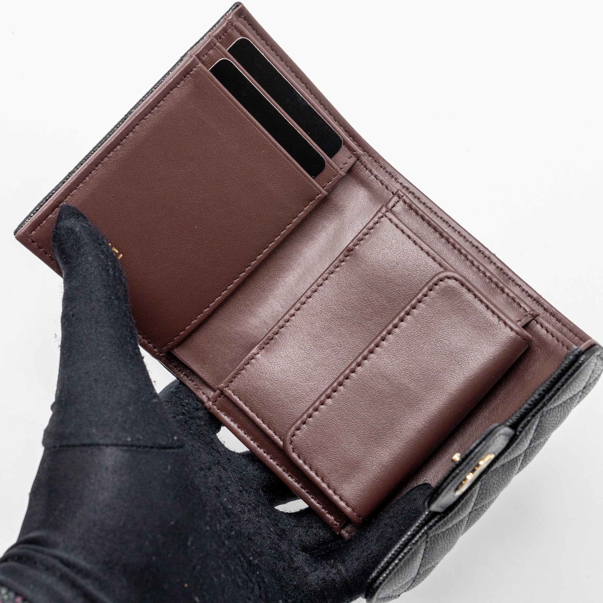 CHANEL CLASSIC COMPACT WALLET CAVIAR BLACK GHW (MICROCHIP)