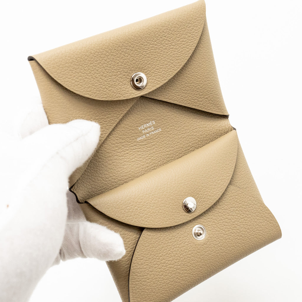 HERMES CALVI DUO CARD HOLDER EVERCOLOR 8Q BEIGE MARFA SHW