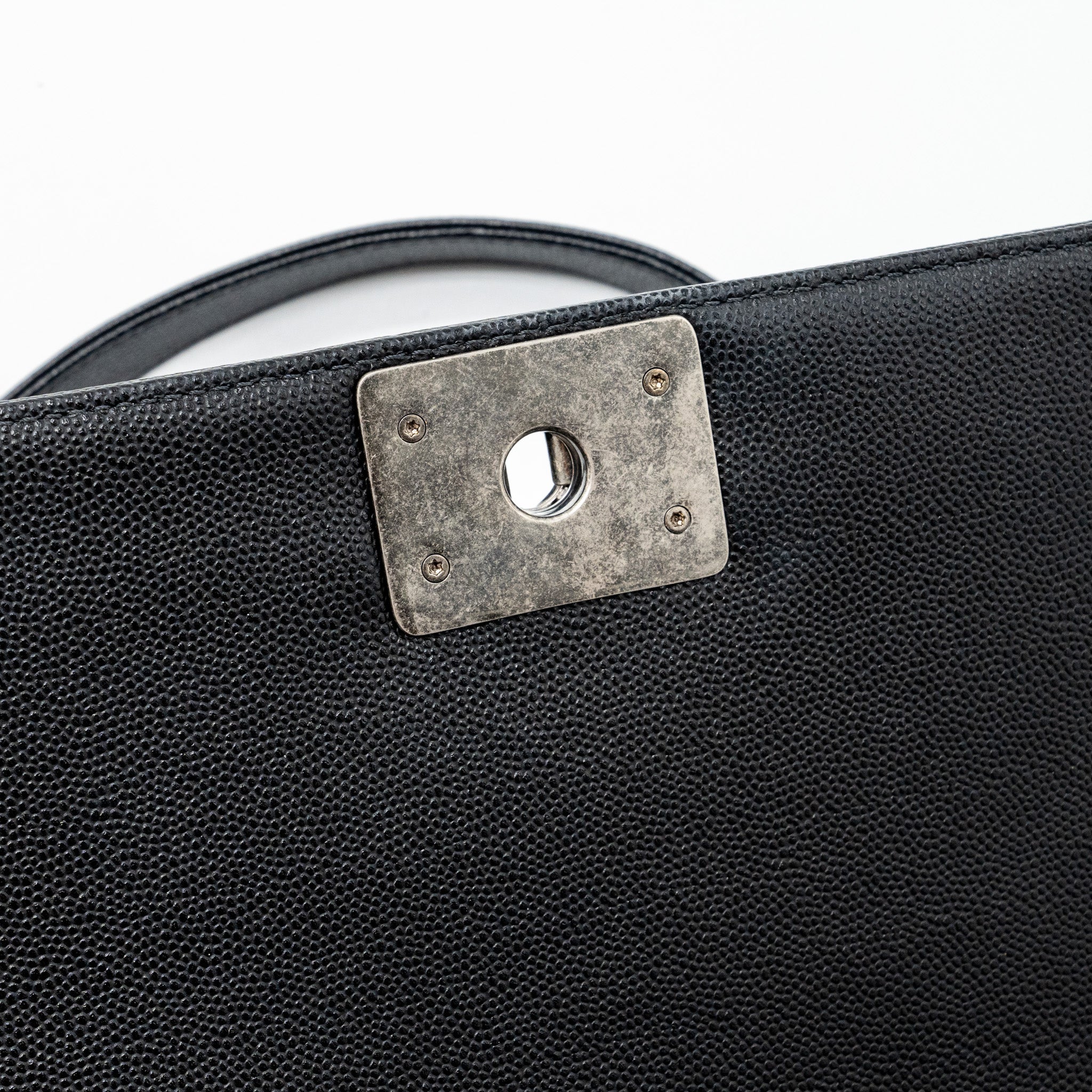 CHANEL MEDIUM BOY BAG CAVIAR BLACK RUTHENIUM SILVER HARDWARE(MICROCHIP)