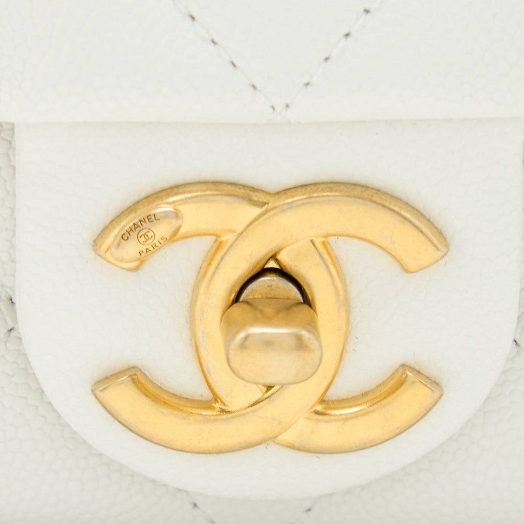 CHANEL 22A SMALL FLAP BAG CAVIAR WHITE WITH GHW (MICROCHIP)